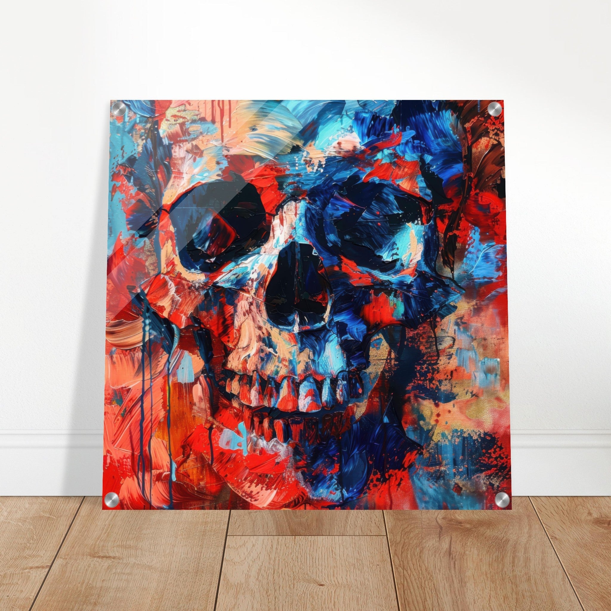 Acrylic Print Square - Skull and Bones abstract art style - Shop Ai Art WebShop - Digital Art online Store