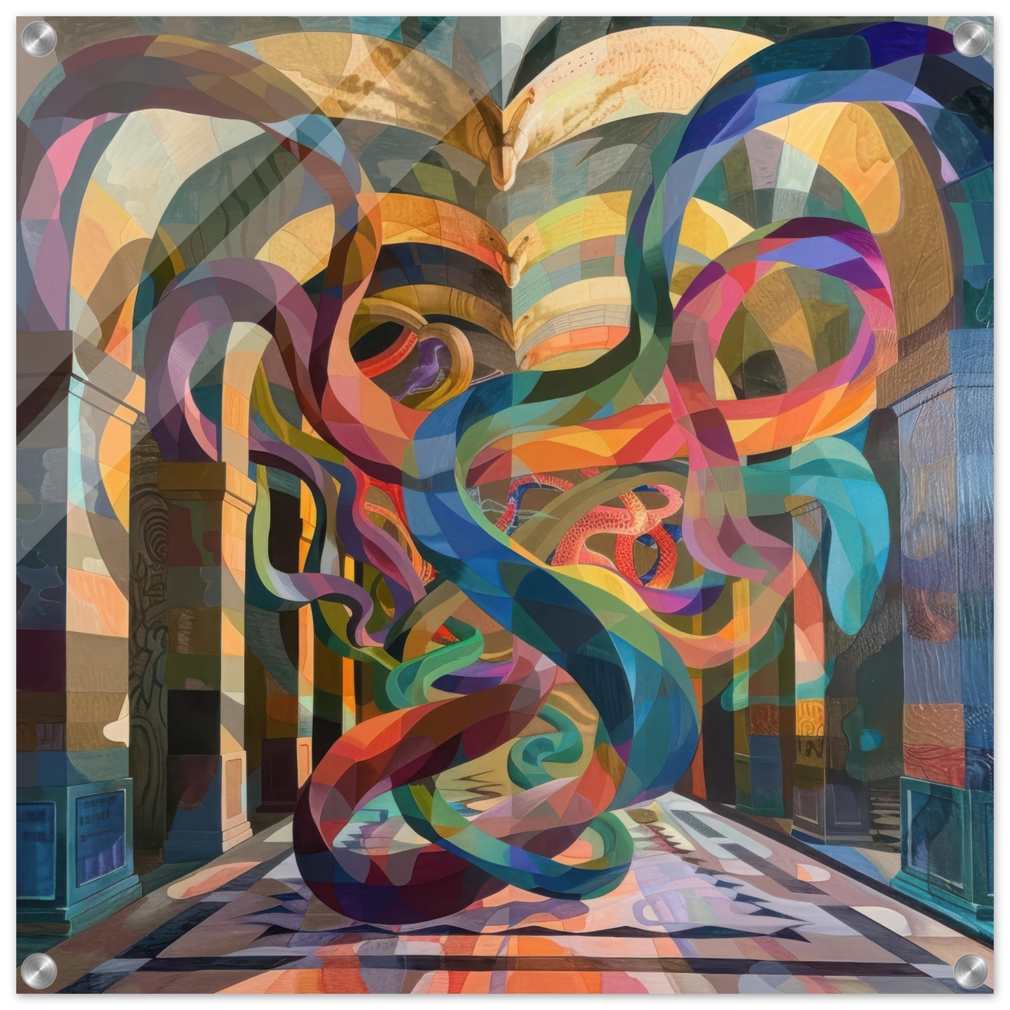 Acrylic Print Square - The Hall of Serpentine Whispers abstract art style - Shop Ai Art WebShop - Digital Art online Store