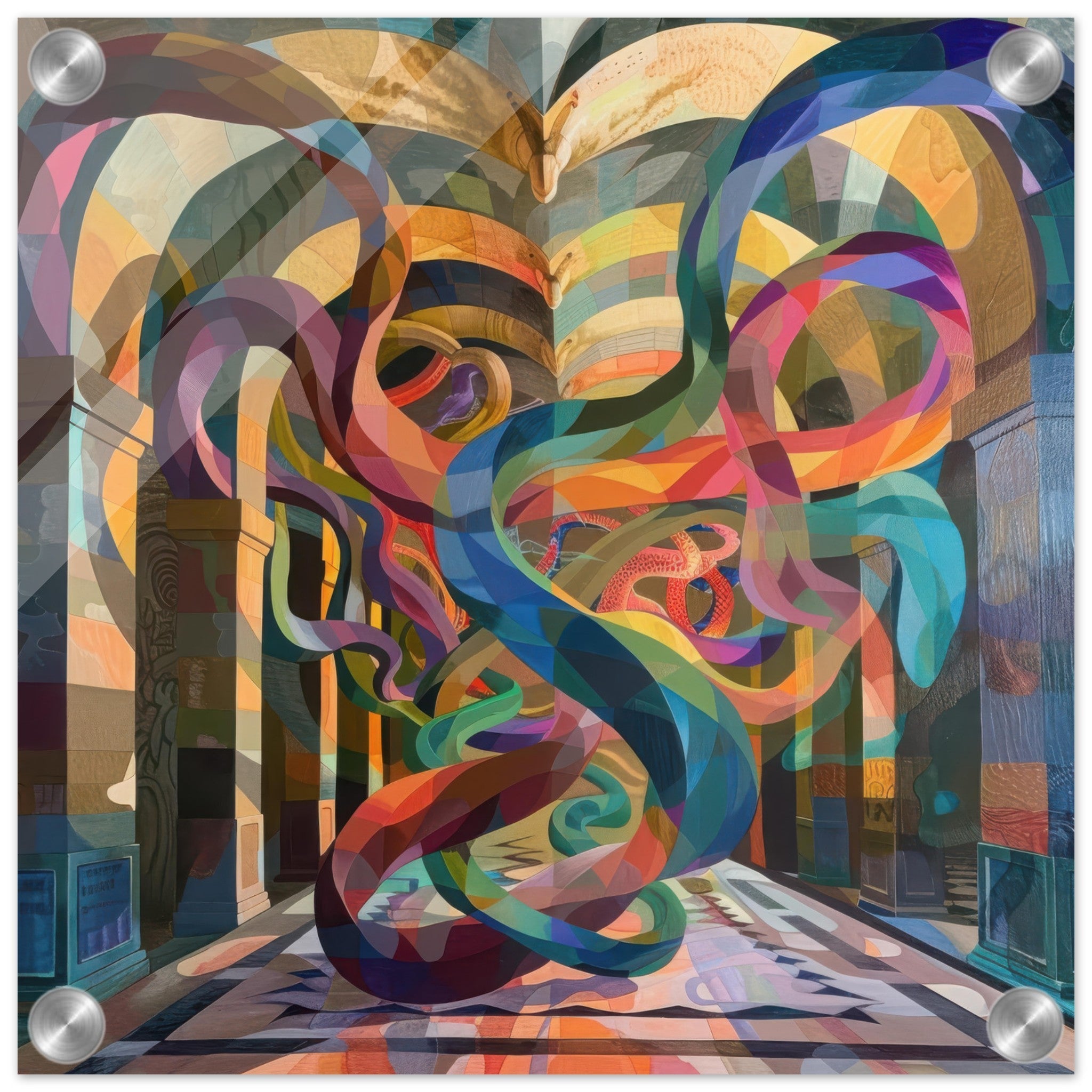 Acrylic Print Square - The Hall of Serpentine Whispers abstract art style - Shop Ai Art WebShop - Digital Art online Store
