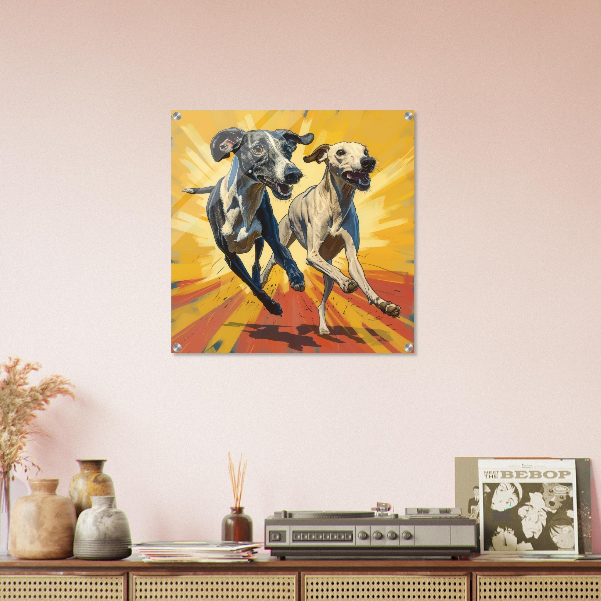 Acrylic Print Square - Whippets love playing 4 - Shop Ai Art WebShop - Digital Art online Store