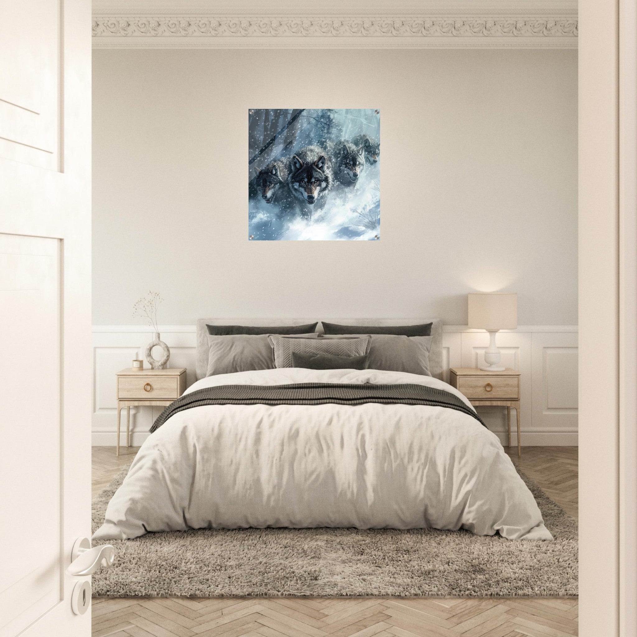 Acrylic Print Square - Wolf Pack in the Snowy Wilderness - Ai Art Force