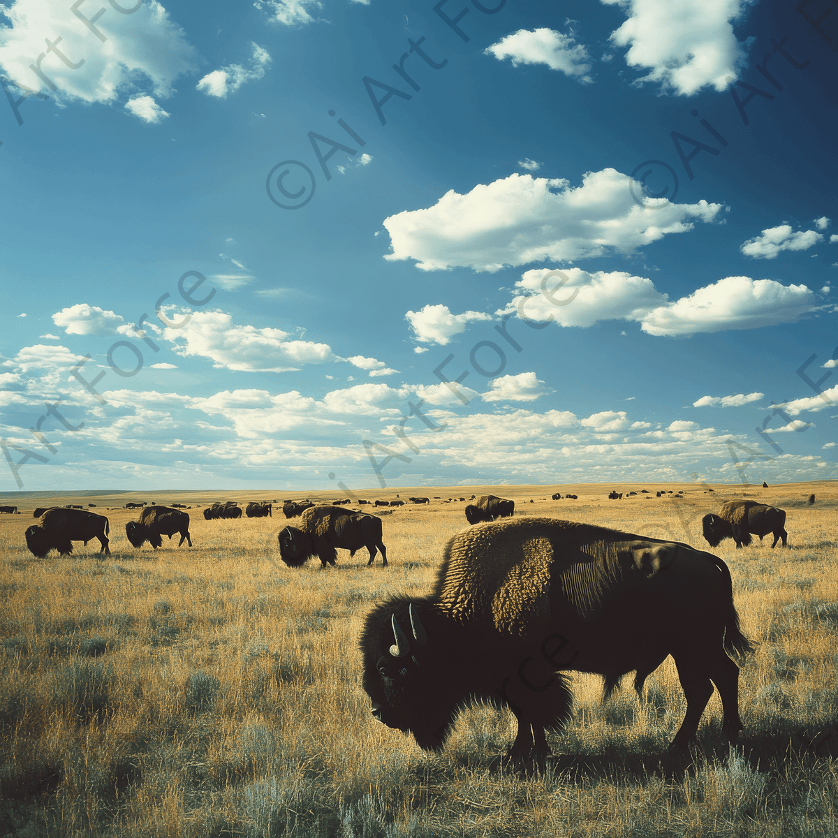 Bison Grazing on the Plains - Shop Ai Art WebShop - Digital Art online Store