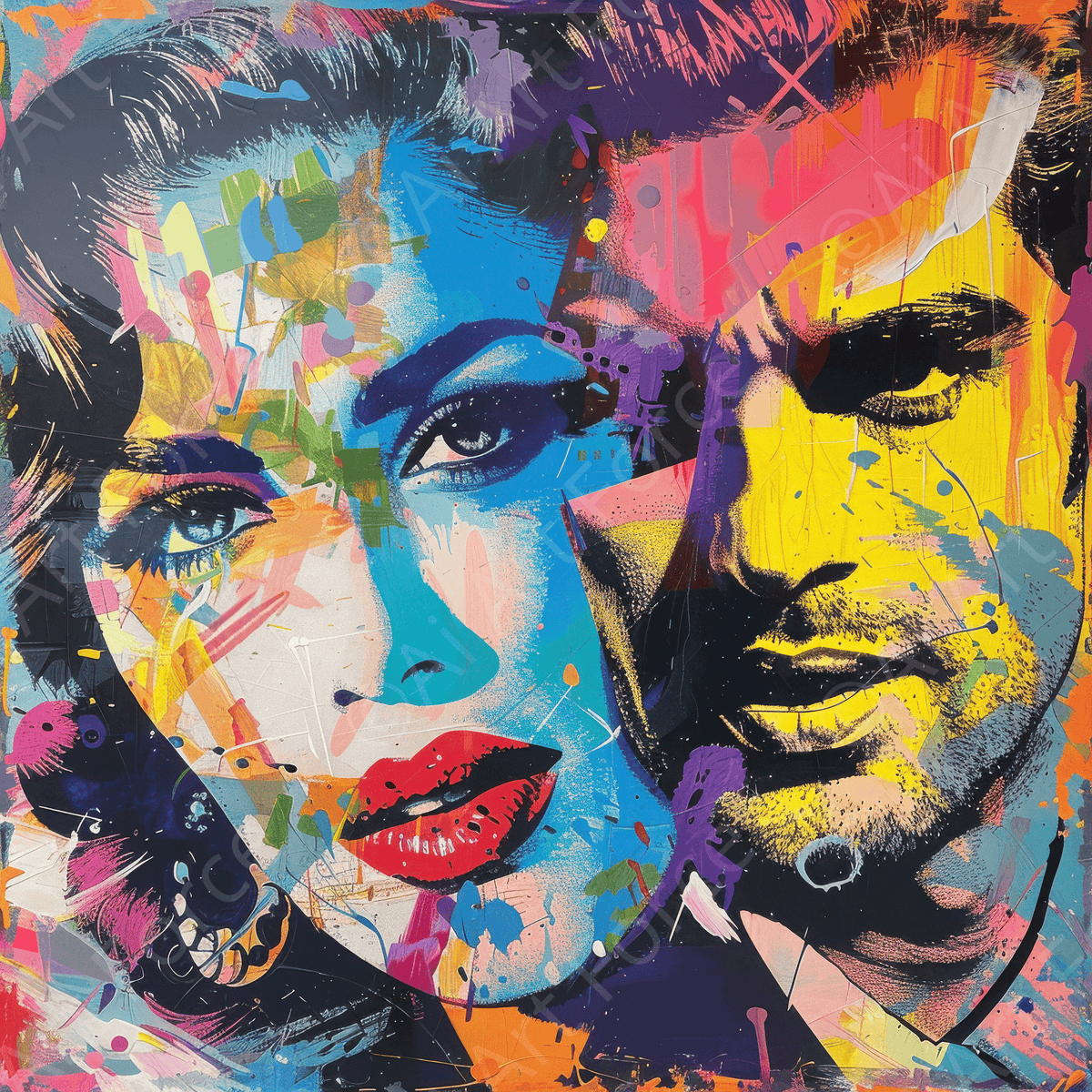 Bollywood vs hollywood popart abstract art - Shop Ai Art WebShop - Digital Art online Store