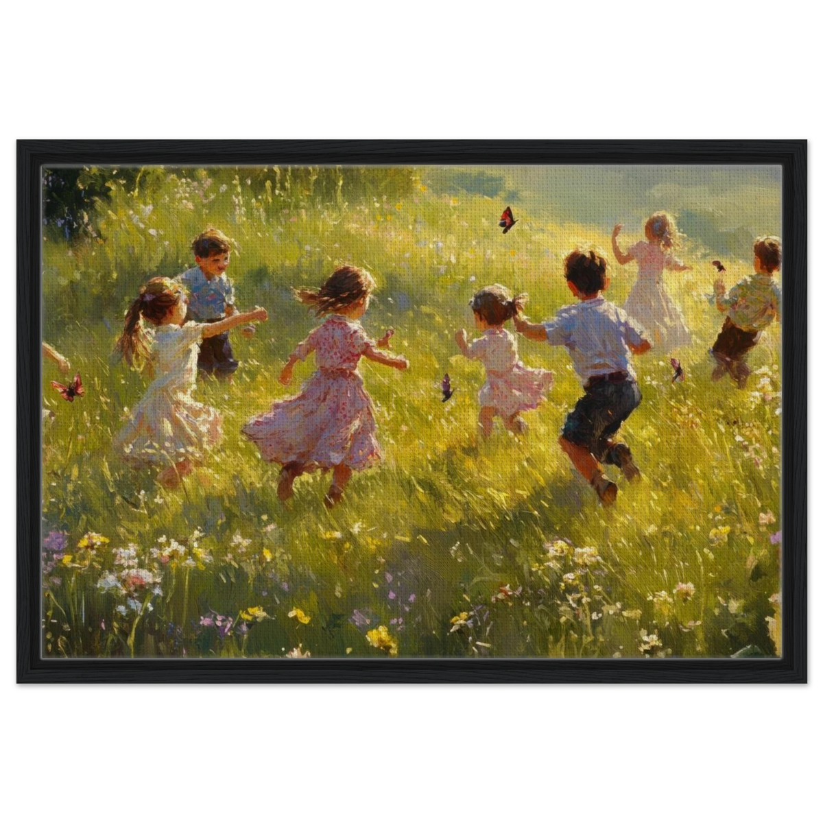 Children Playing in a Meadow A sunlit country 2 - Shop Ai Art WebShop - Digital Art online Store