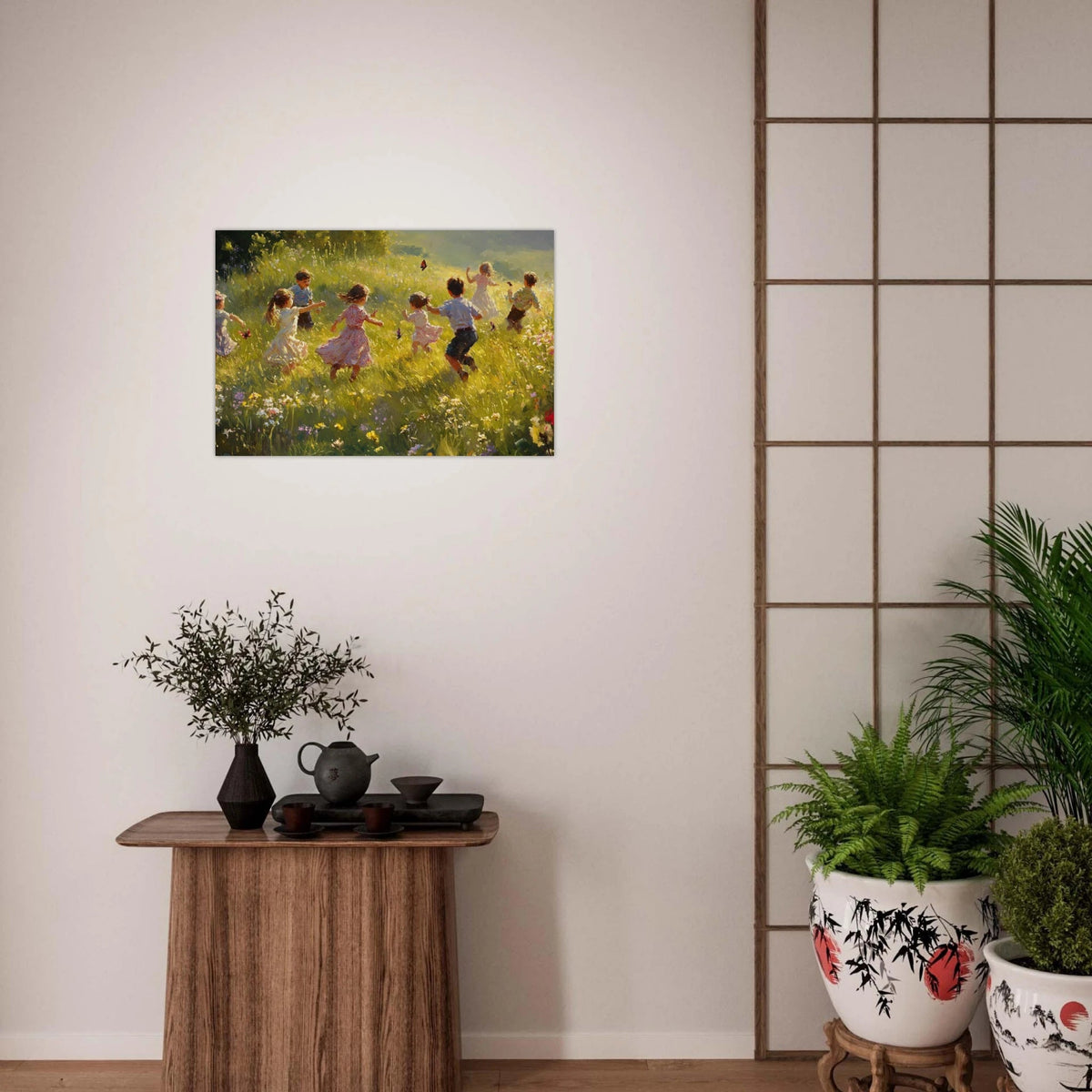 Children Playing in a Meadow A sunlit country 2 - Shop Ai Art WebShop - Digital Art online Store