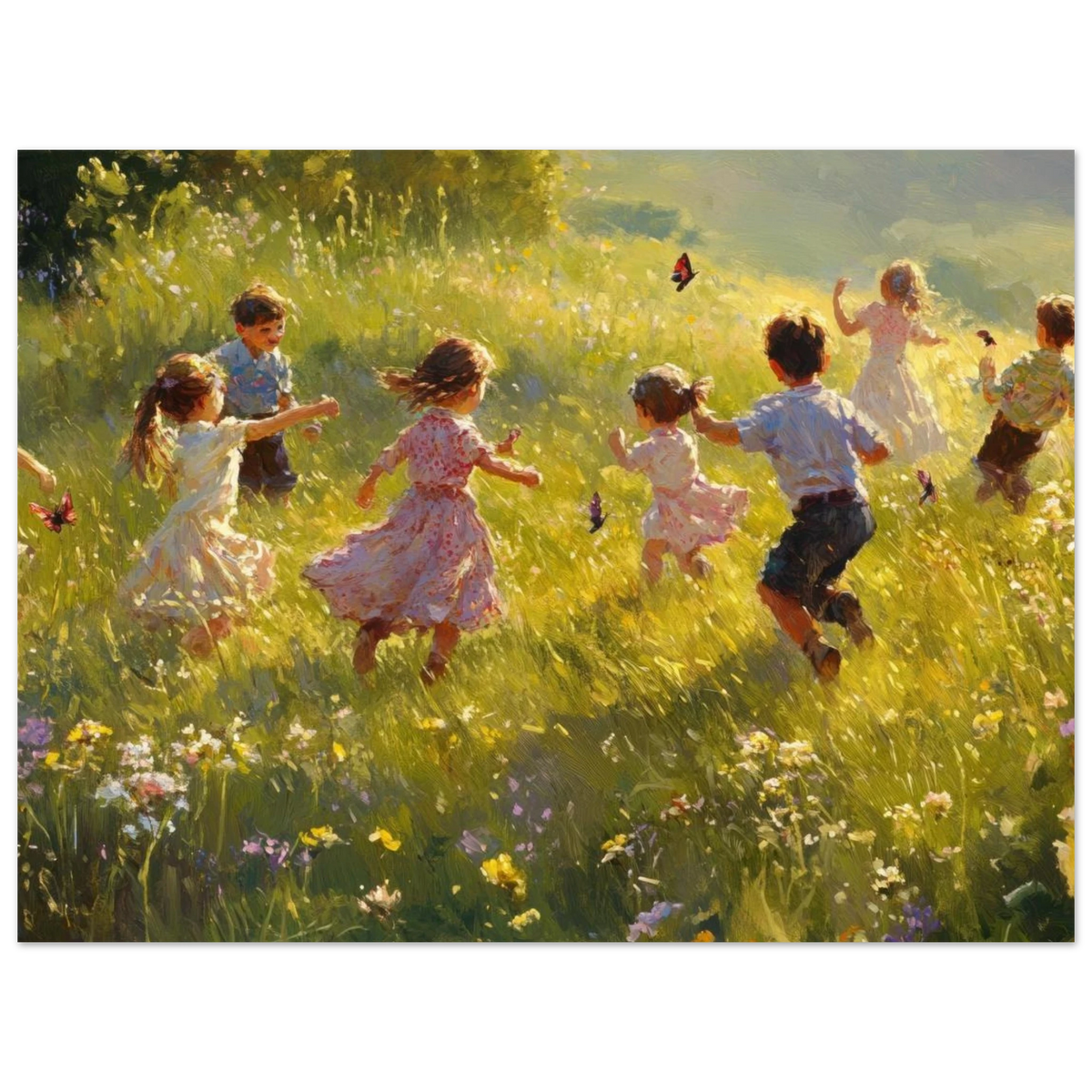 Children Playing in a Meadow A sunlit country 2 - Shop Ai Art WebShop - Digital Art online Store