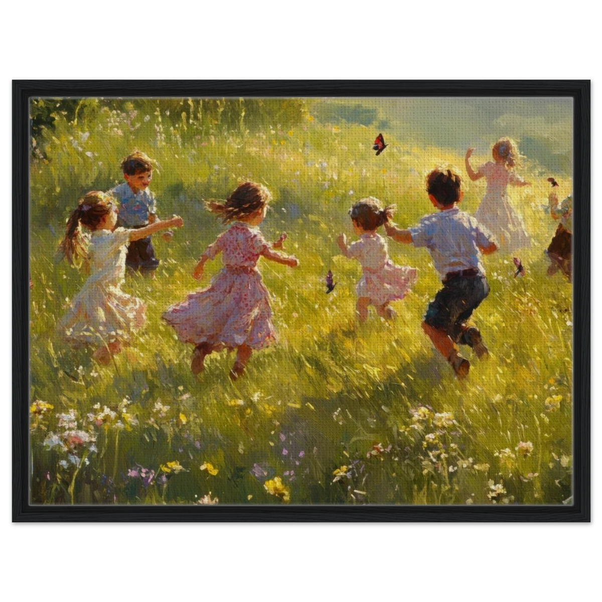 Children Playing in a Meadow A sunlit country 2 - Shop Ai Art WebShop - Digital Art online Store
