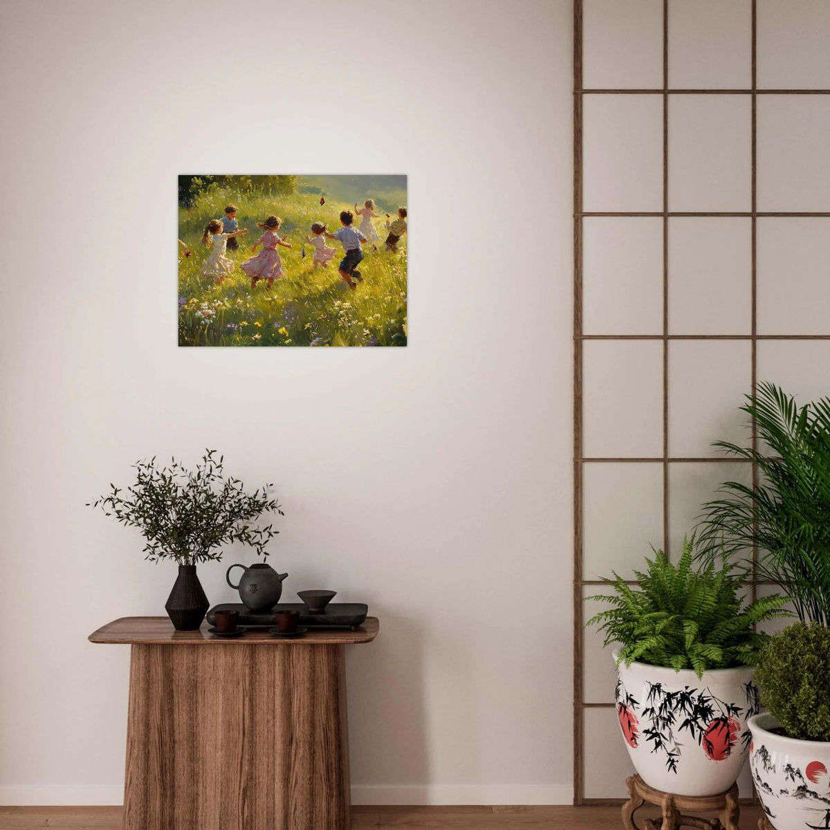 Children Playing in a Meadow A sunlit country 2 - Shop Ai Art WebShop - Digital Art online Store