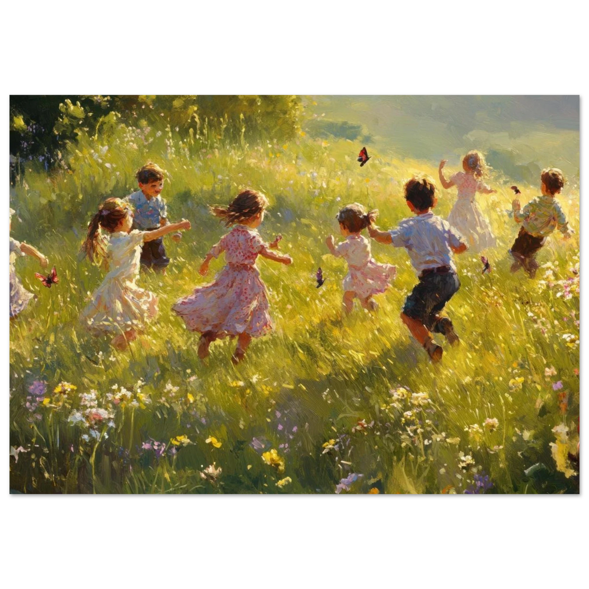 Children Playing in a Meadow A sunlit country 2 - Shop Ai Art WebShop - Digital Art online Store