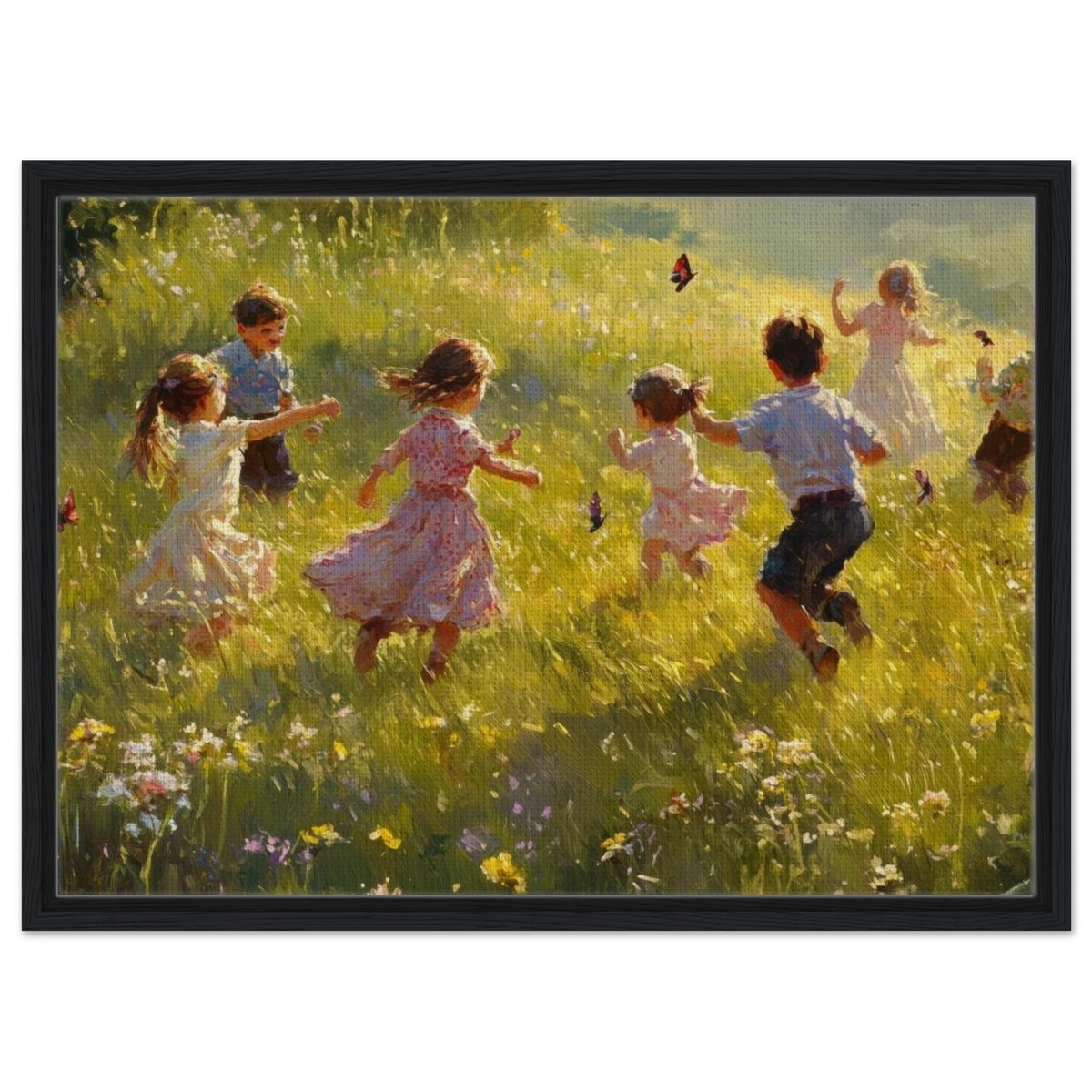 Children Playing in a Meadow A sunlit country 2 - Shop Ai Art WebShop - Digital Art online Store