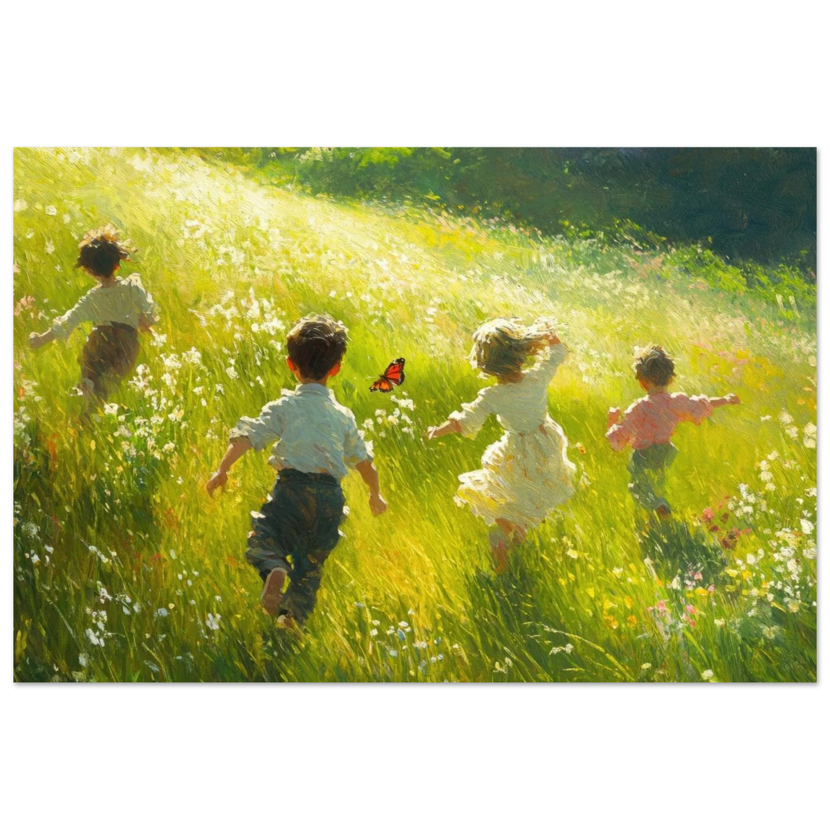 Children Playing in a Meadow A sunlit country 3 - Shop Ai Art WebShop - Digital Art online Store