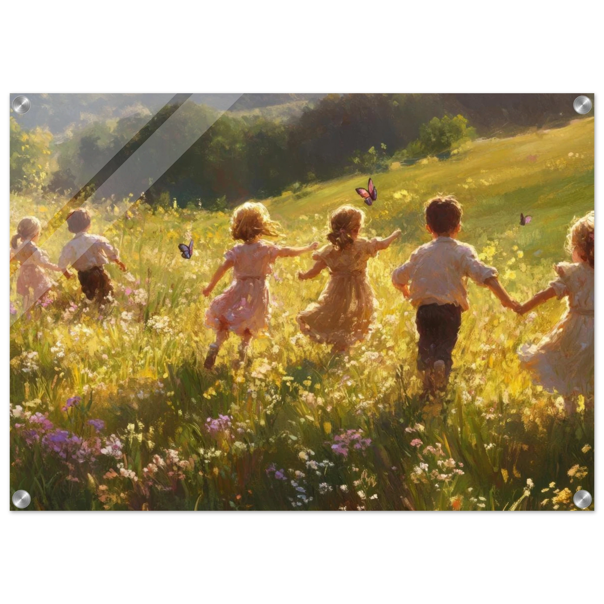 Children Playing in a Meadow A sunlit country - Shop Ai Art WebShop - Digital Art online Store