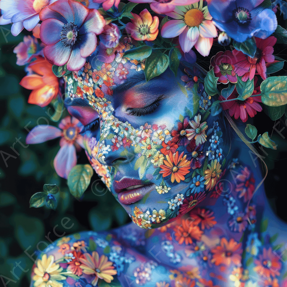 Colorfull Flower Art Bodypaint 2 - Shop Ai Art WebShop - Digital Art online Store