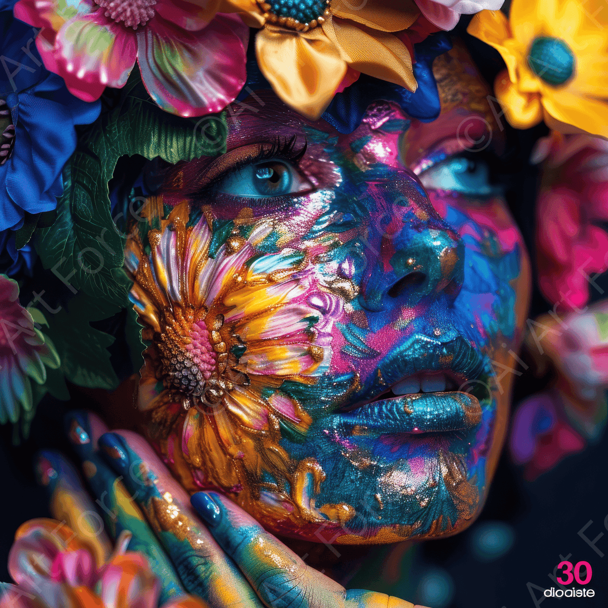 Colorfull Flower Art Bodypaint 3 - Shop Ai Art WebShop - Digital Art online Store