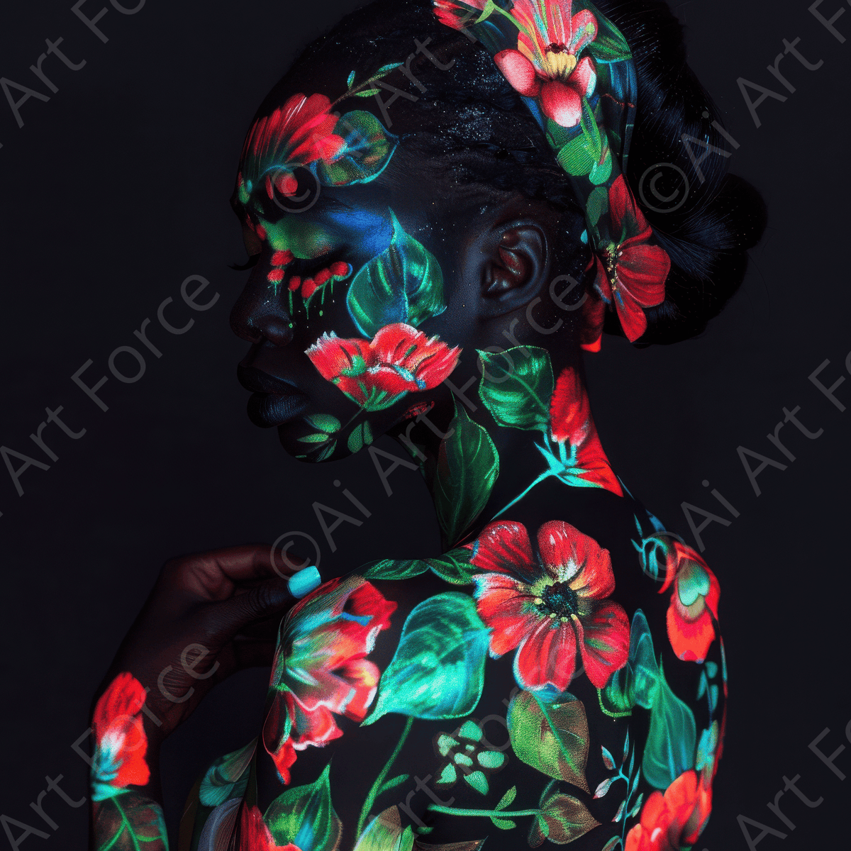 Colorfull Flower Art Bodypaint 9 - Shop Ai Art WebShop - Digital Art online Store