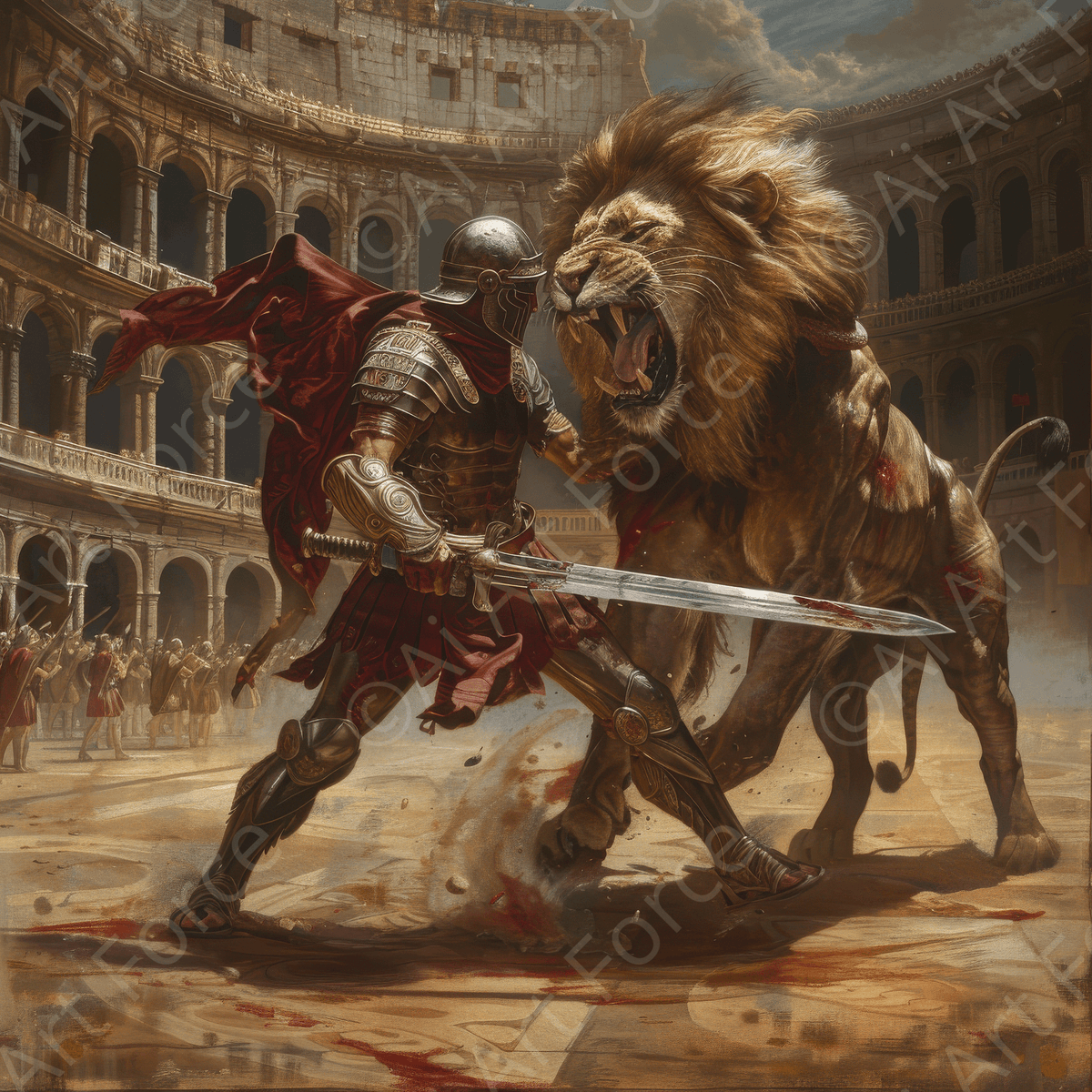 Colosseum Battle between gladiators and lions 6 - Shop Ai Art WebShop - Digital Art online Store