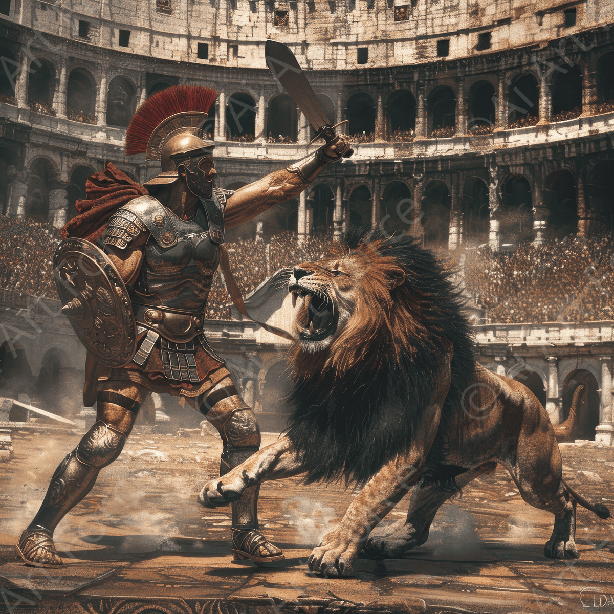 Colosseum Battle between gladiators and lions 7 - Shop Ai Art WebShop - Digital Art online Store