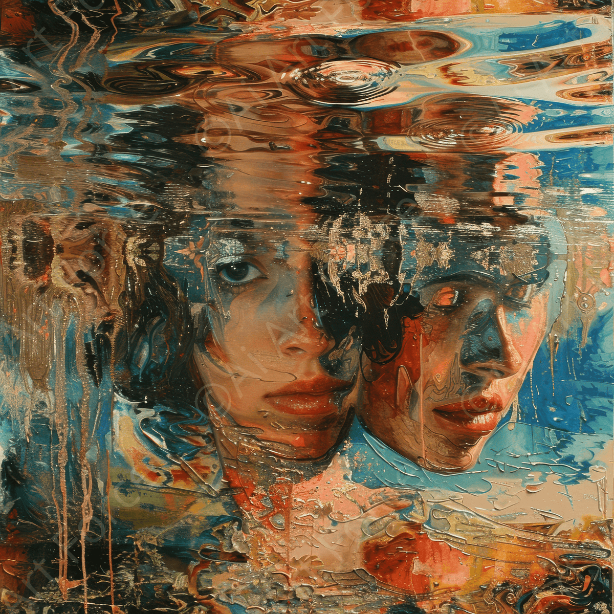 Expressionism future upside down where woman are floating - Shop Ai Art WebShop - Digital Art online Store