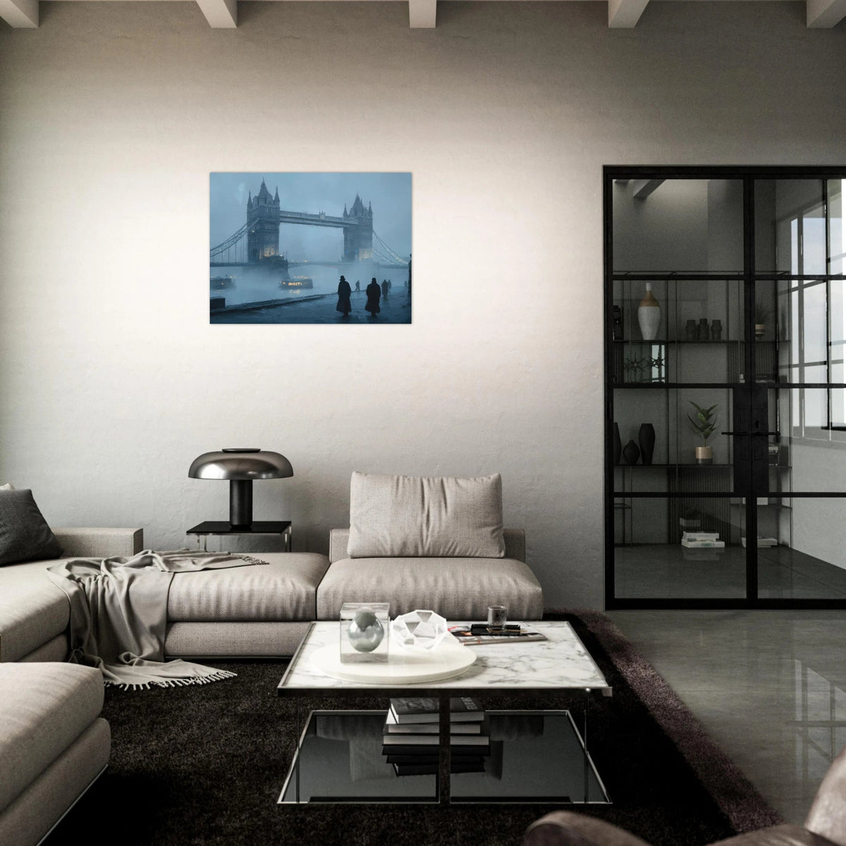 Foggy London Bridge at Dawn A misty morning vie 3 - Shop Ai Art WebShop - Digital Art online Store