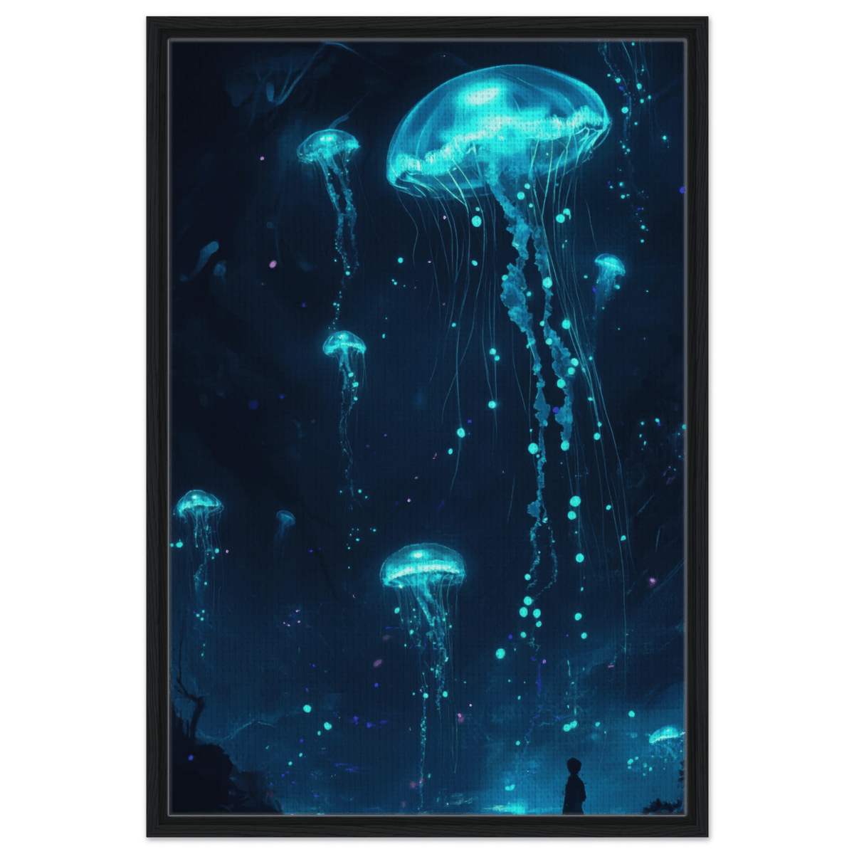 Glowing Bioluminescent Jellyfish in the Deep Tea - Shop Ai Art WebShop - Digital Art online Store