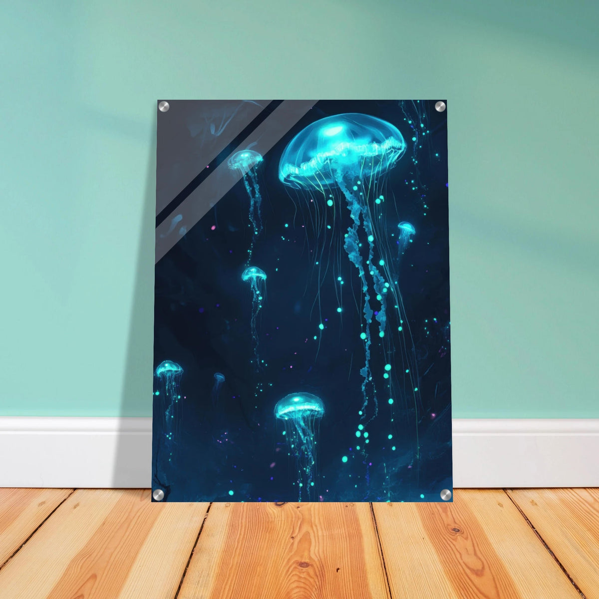 Glowing Bioluminescent Jellyfish in the Deep Tea - Shop Ai Art WebShop - Digital Art online Store
