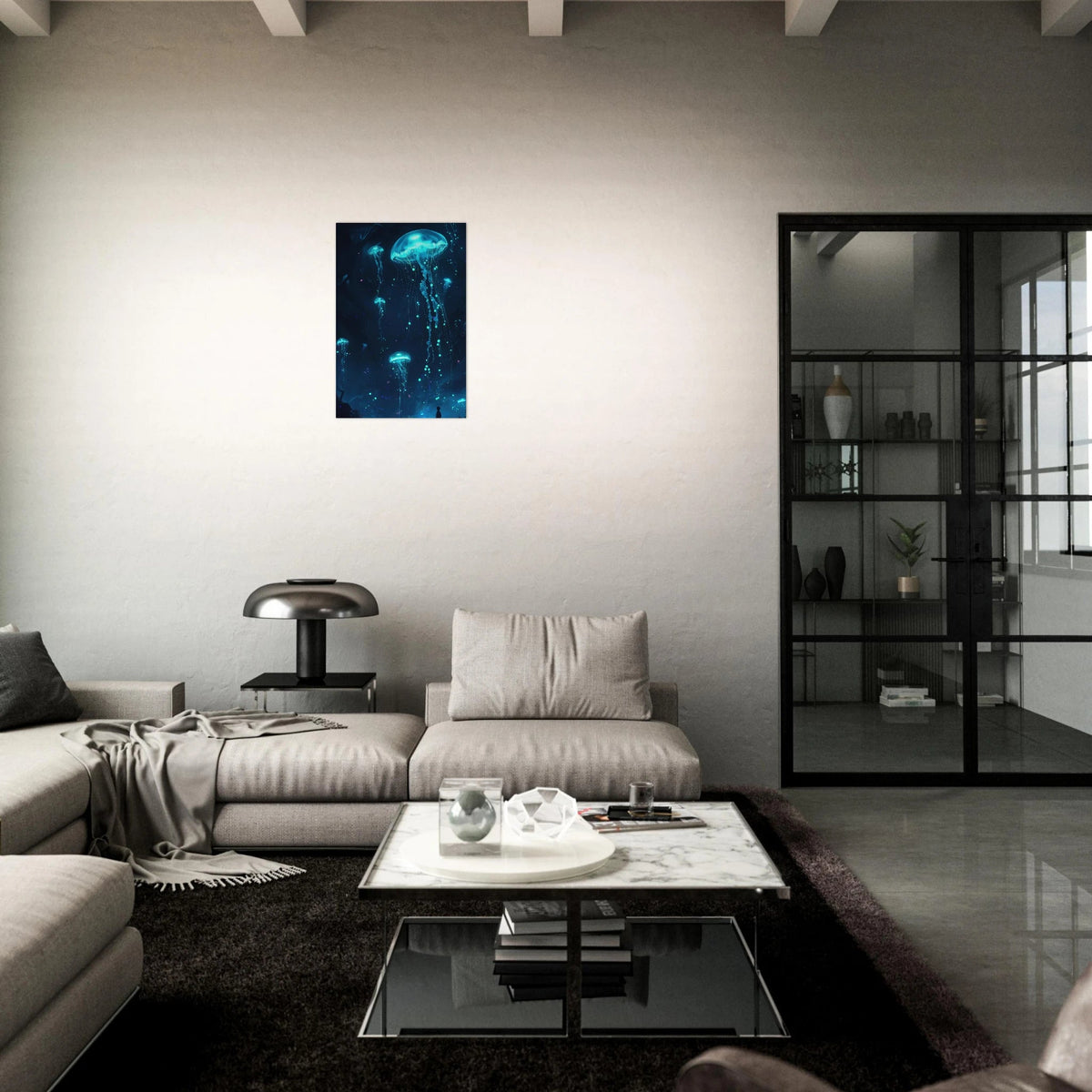 Glowing Bioluminescent Jellyfish in the Deep Tea - Shop Ai Art WebShop - Digital Art online Store