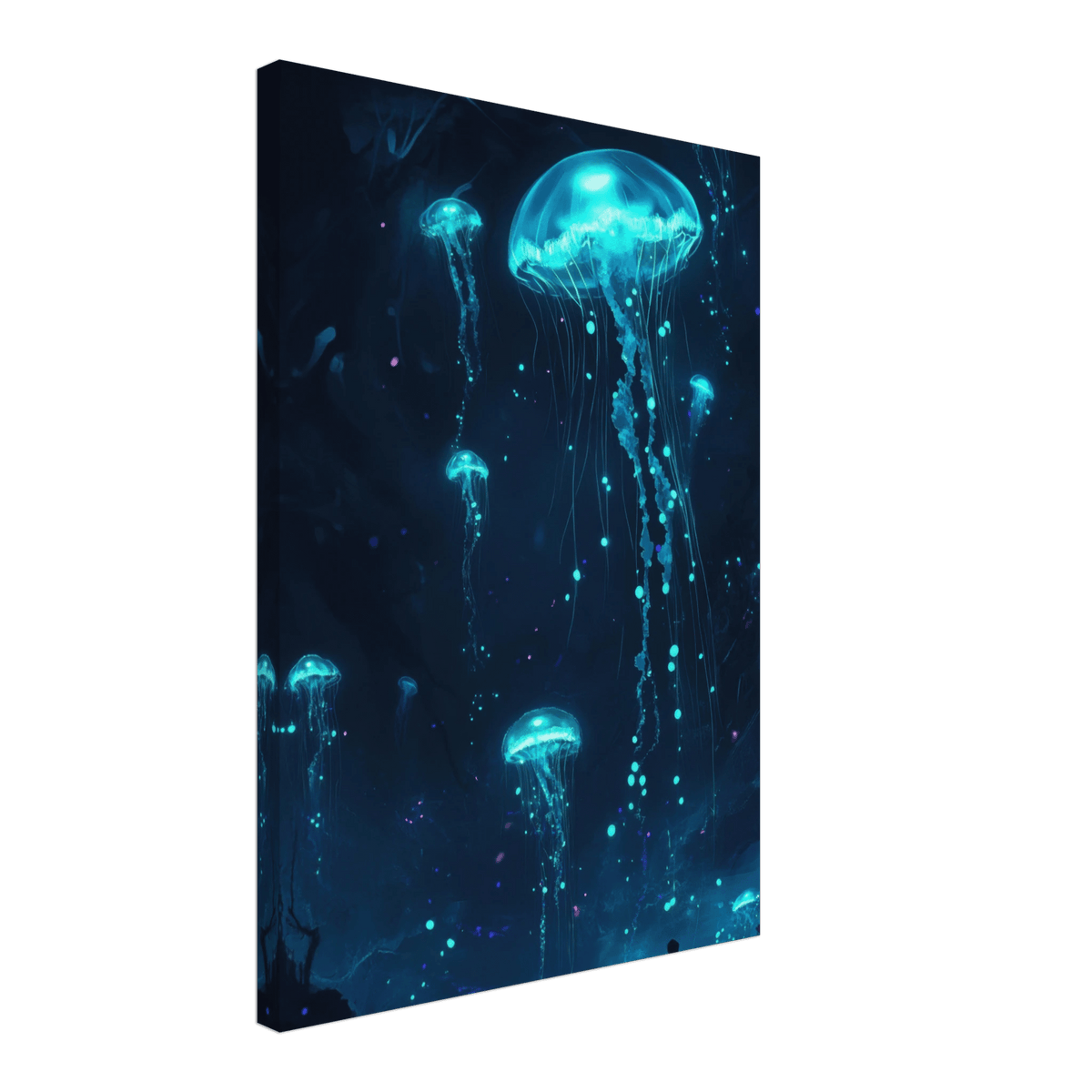 Glowing Bioluminescent Jellyfish in the Deep Tea - Shop Ai Art WebShop - Digital Art online Store