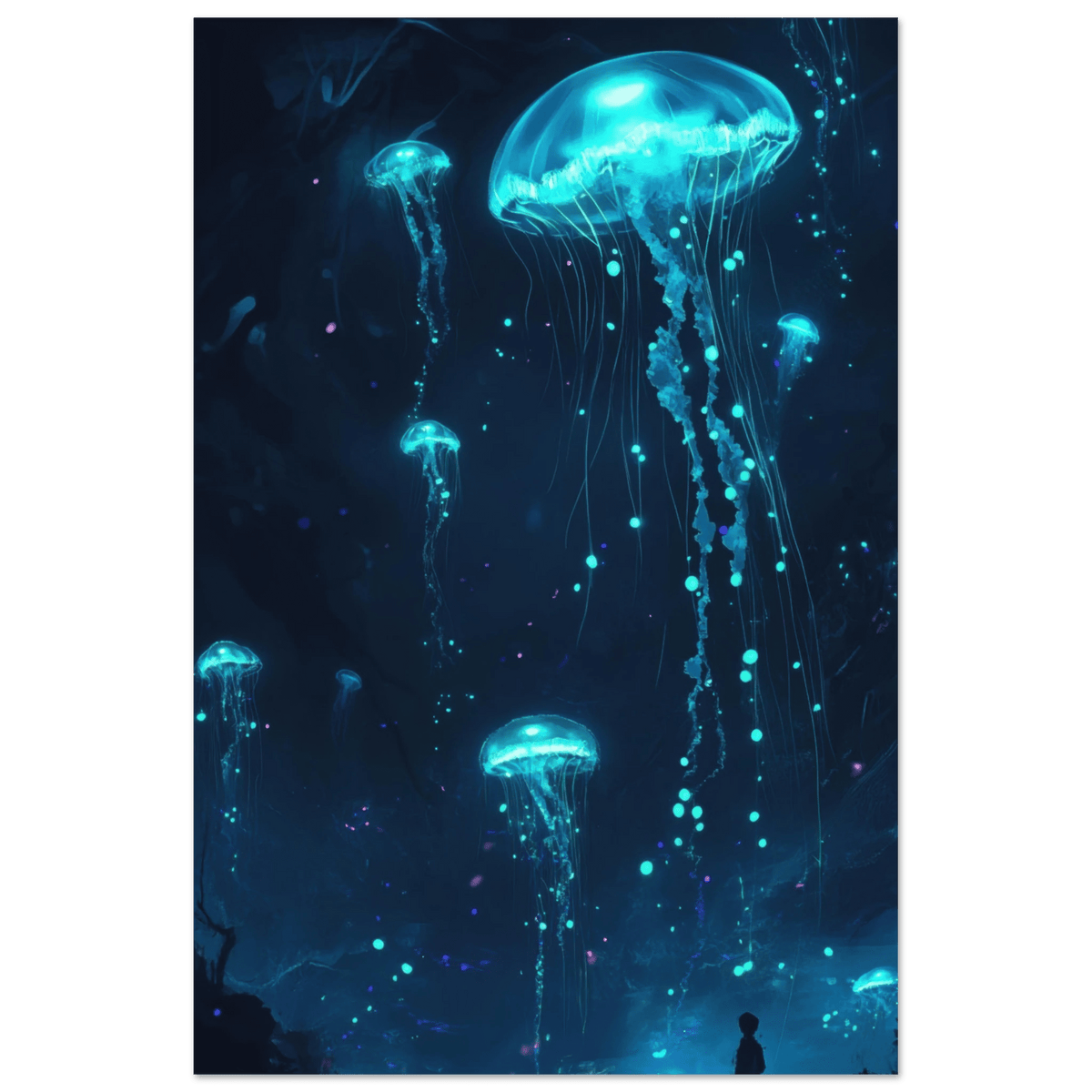 Glowing Bioluminescent Jellyfish in the Deep Tea - Shop Ai Art WebShop - Digital Art online Store