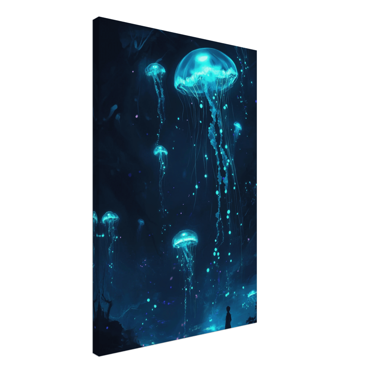 Glowing Bioluminescent Jellyfish in the Deep Tea - Shop Ai Art WebShop - Digital Art online Store