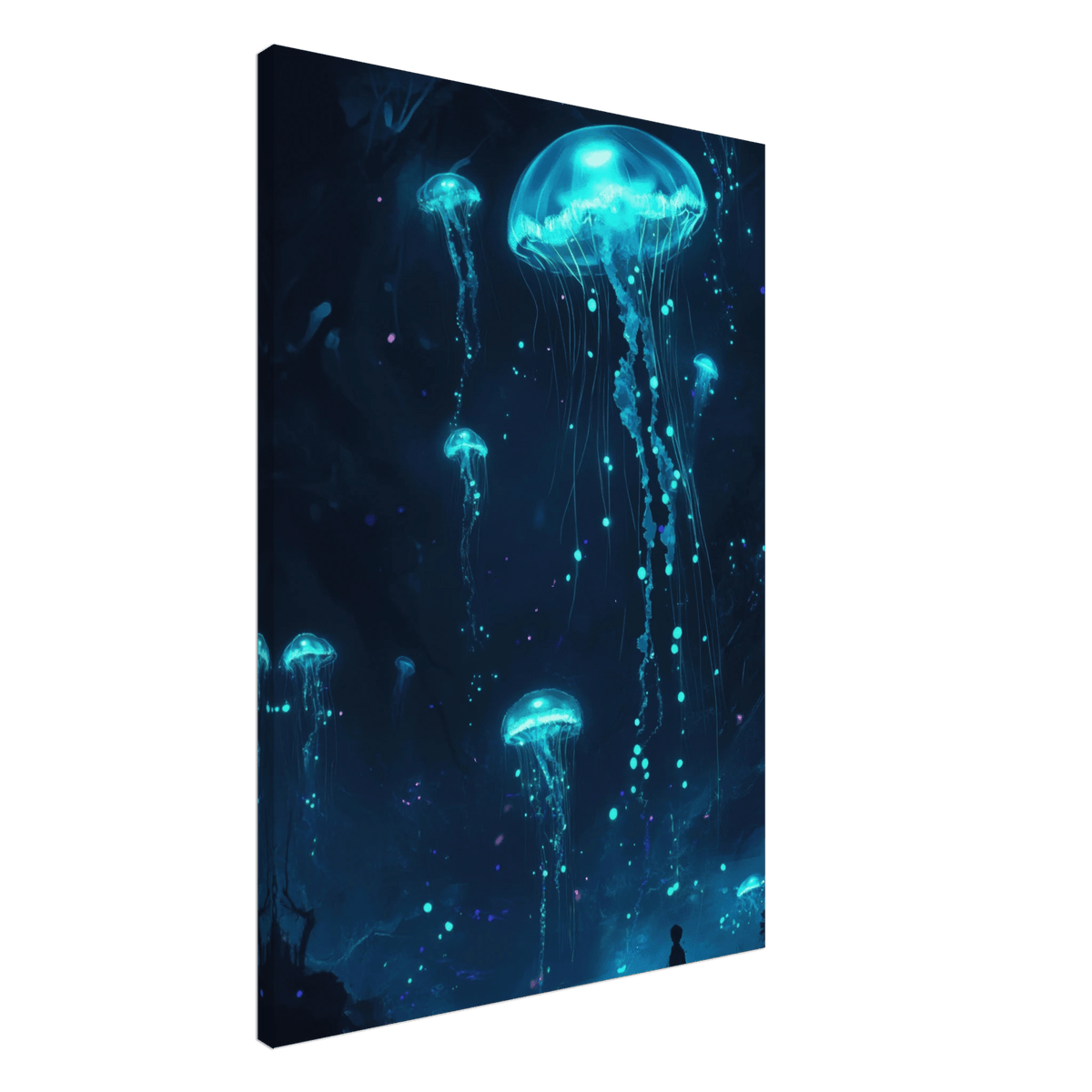 Glowing Bioluminescent Jellyfish in the Deep Tea - Shop Ai Art WebShop - Digital Art online Store