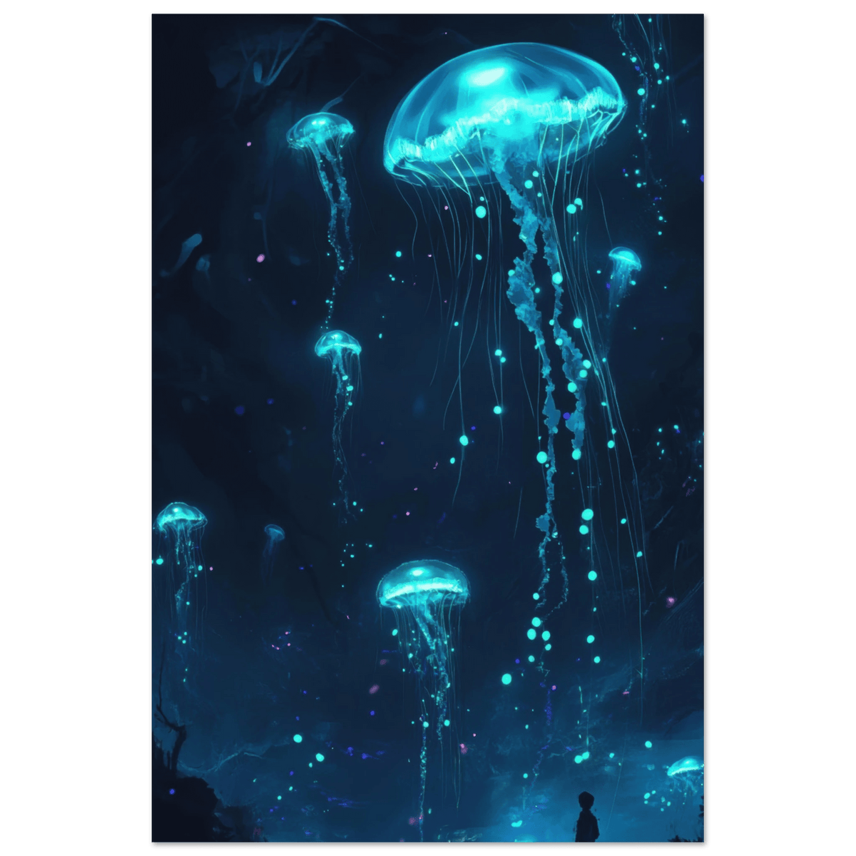 Glowing Bioluminescent Jellyfish in the Deep Tea - Shop Ai Art WebShop - Digital Art online Store
