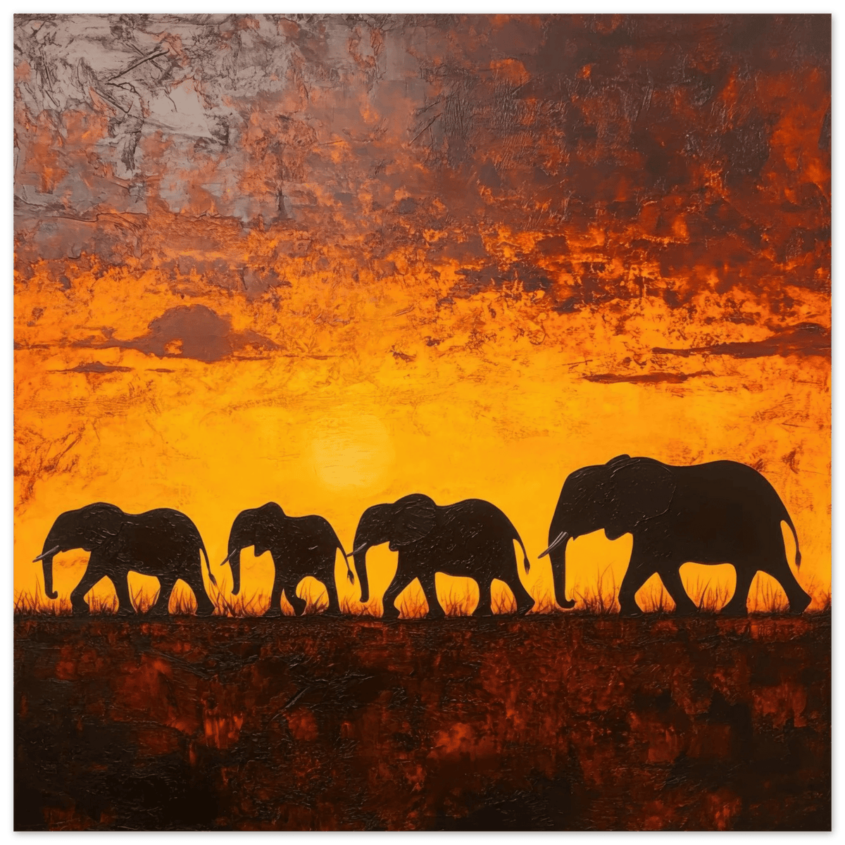 Herd of Elephants at Sunset 1 - Shop Ai Art WebShop - Digital Art online Store