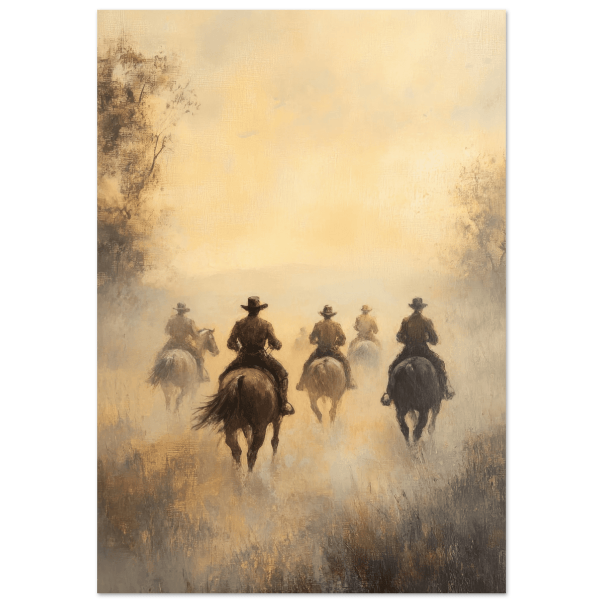 Horse Riders in the Morning Mist A group of else - Shop Ai Art WebShop - Digital Art online Store