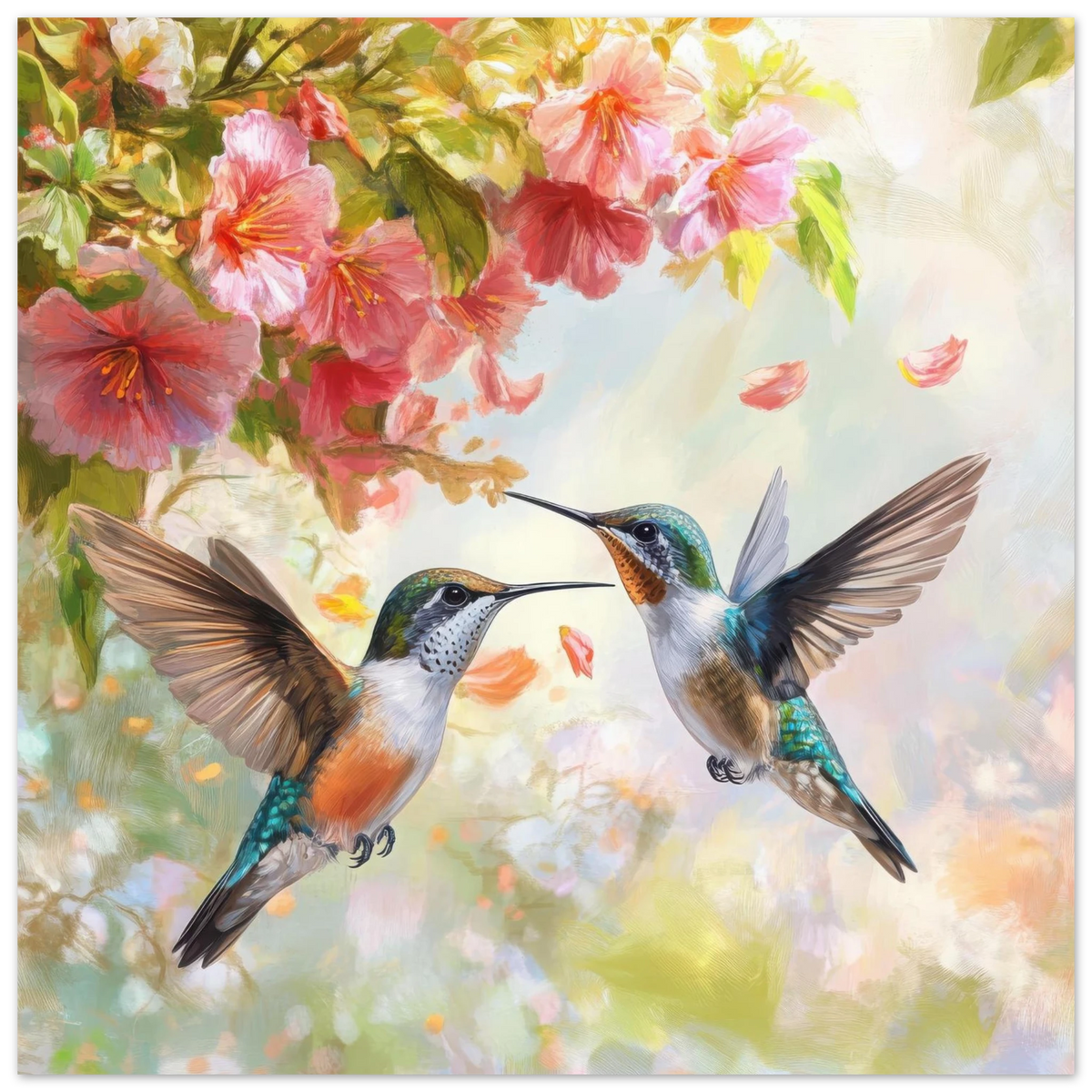 Hummingbirds Feeding on Flowers 1 - Shop Ai Art WebShop - Digital Art online Store