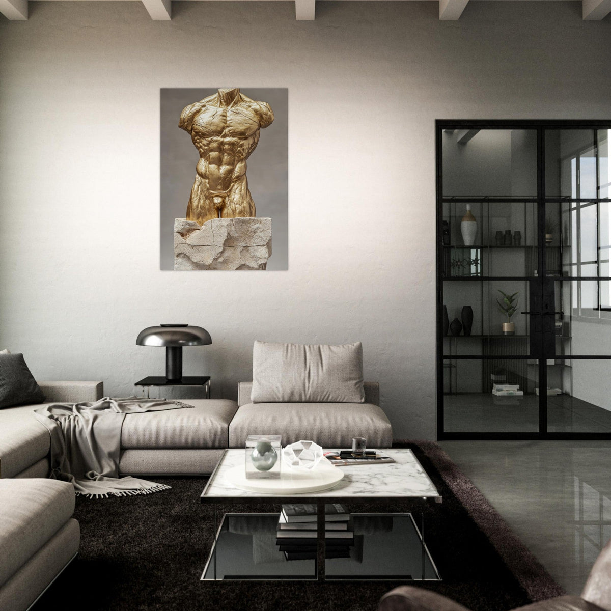 Hybrid centaur torso cast in brushed gold marb 2 - Shop Ai Art WebShop - Digital Art online Store