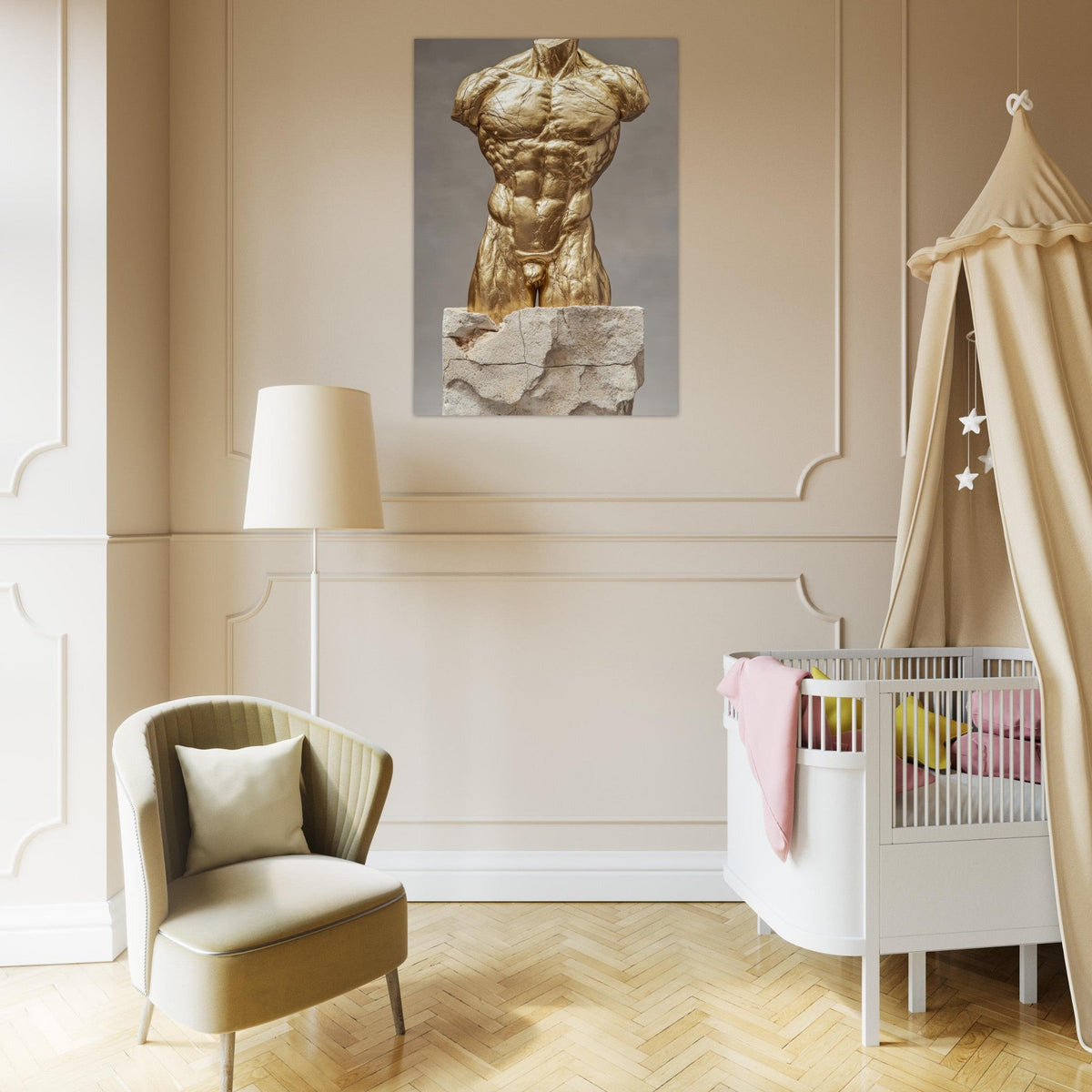 Hybrid centaur torso cast in brushed gold marb 2 - Shop Ai Art WebShop - Digital Art online Store