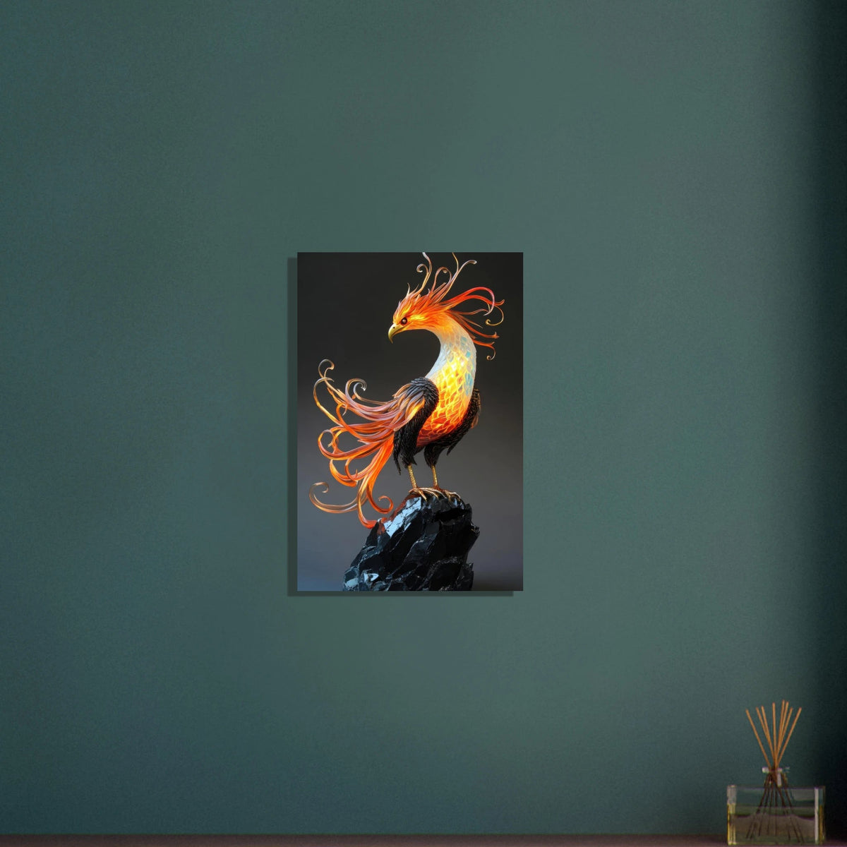 Hybrid phoenix with curling opal flame feather 2 - Shop Ai Art WebShop - Digital Art online Store