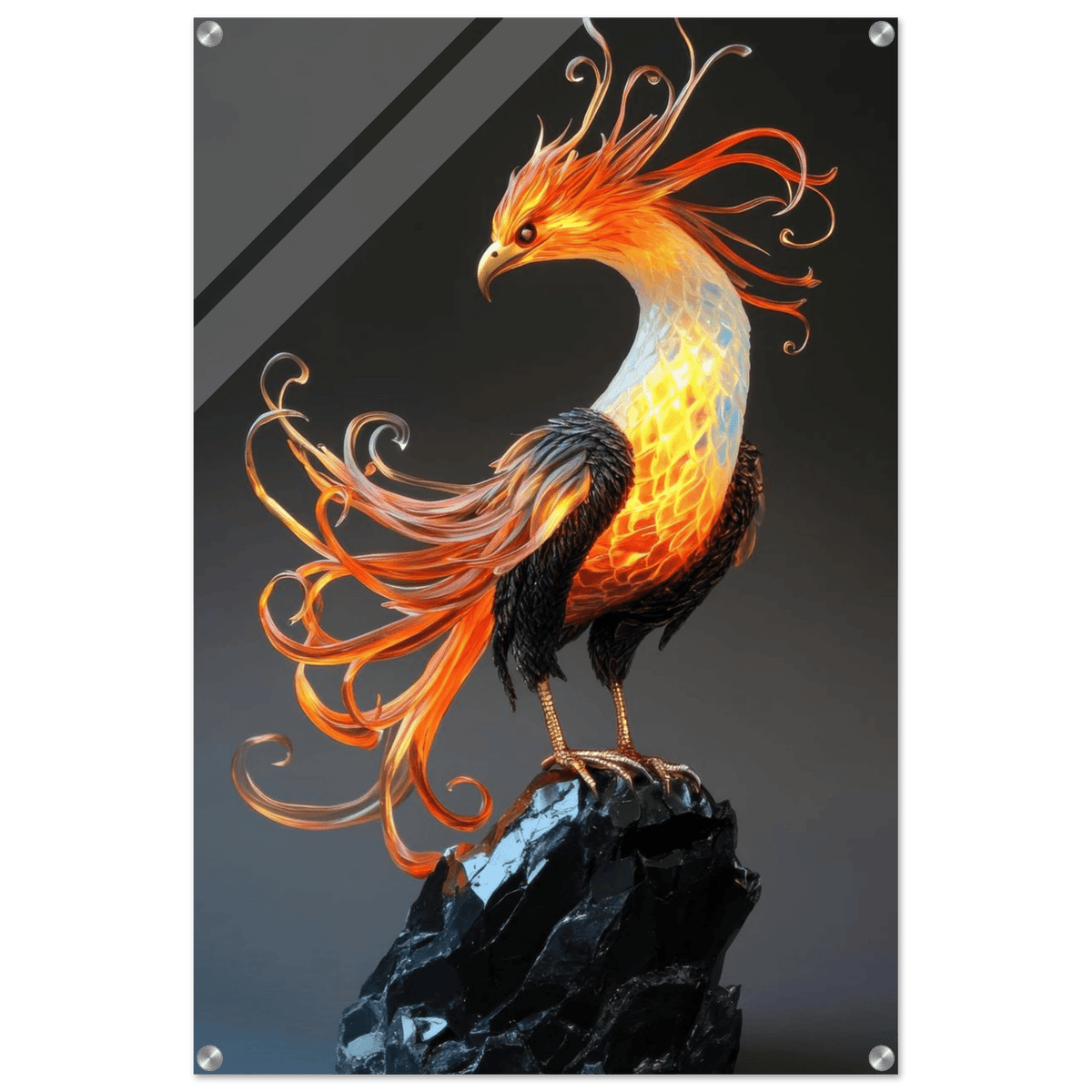 Hybrid phoenix with curling opal flame feather 2 - Shop Ai Art WebShop - Digital Art online Store