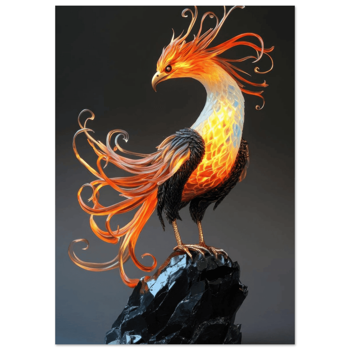 Hybrid phoenix with curling opal flame feather 2 - Shop Ai Art WebShop - Digital Art online Store