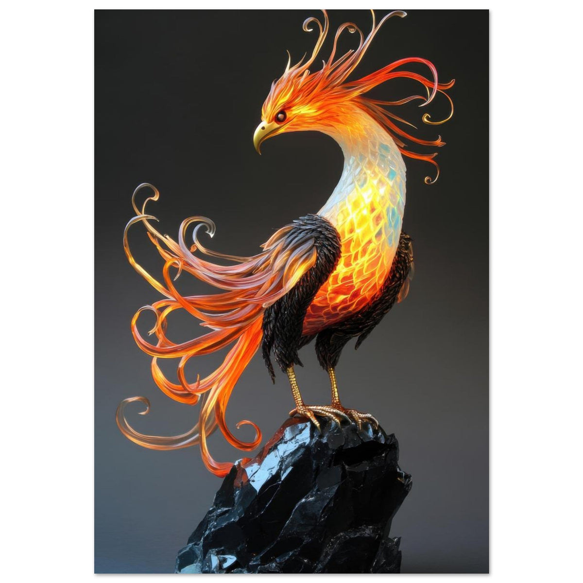 Hybrid phoenix with curling opal flame feather 2 - Shop Ai Art WebShop - Digital Art online Store