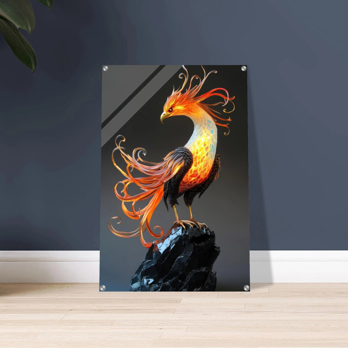 Hybrid phoenix with curling opal flame feather 2 - Shop Ai Art WebShop - Digital Art online Store