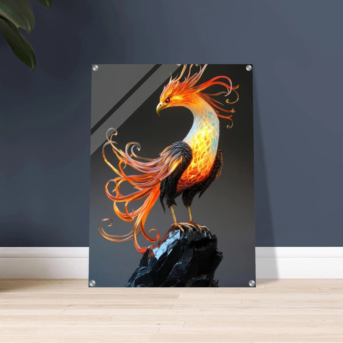 Hybrid phoenix with curling opal flame feather 2 - Shop Ai Art WebShop - Digital Art online Store