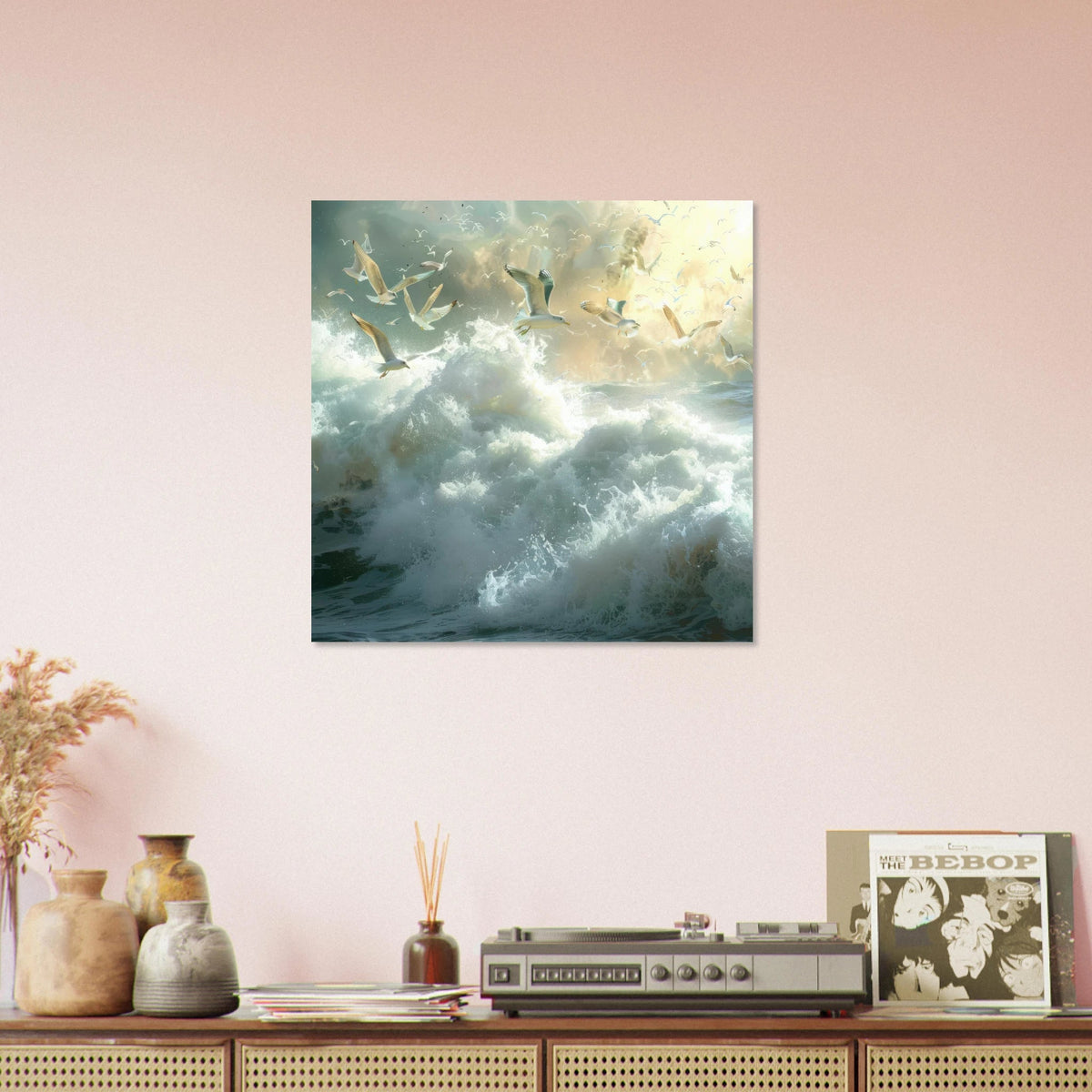 Impressionism beautiful seawaves with seagels flying around 2 - Shop Ai Art WebShop - Digital Art online Store