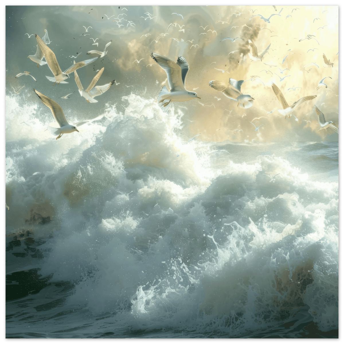 Impressionism beautiful seawaves with seagels flying around 2 - Shop Ai Art WebShop - Digital Art online Store