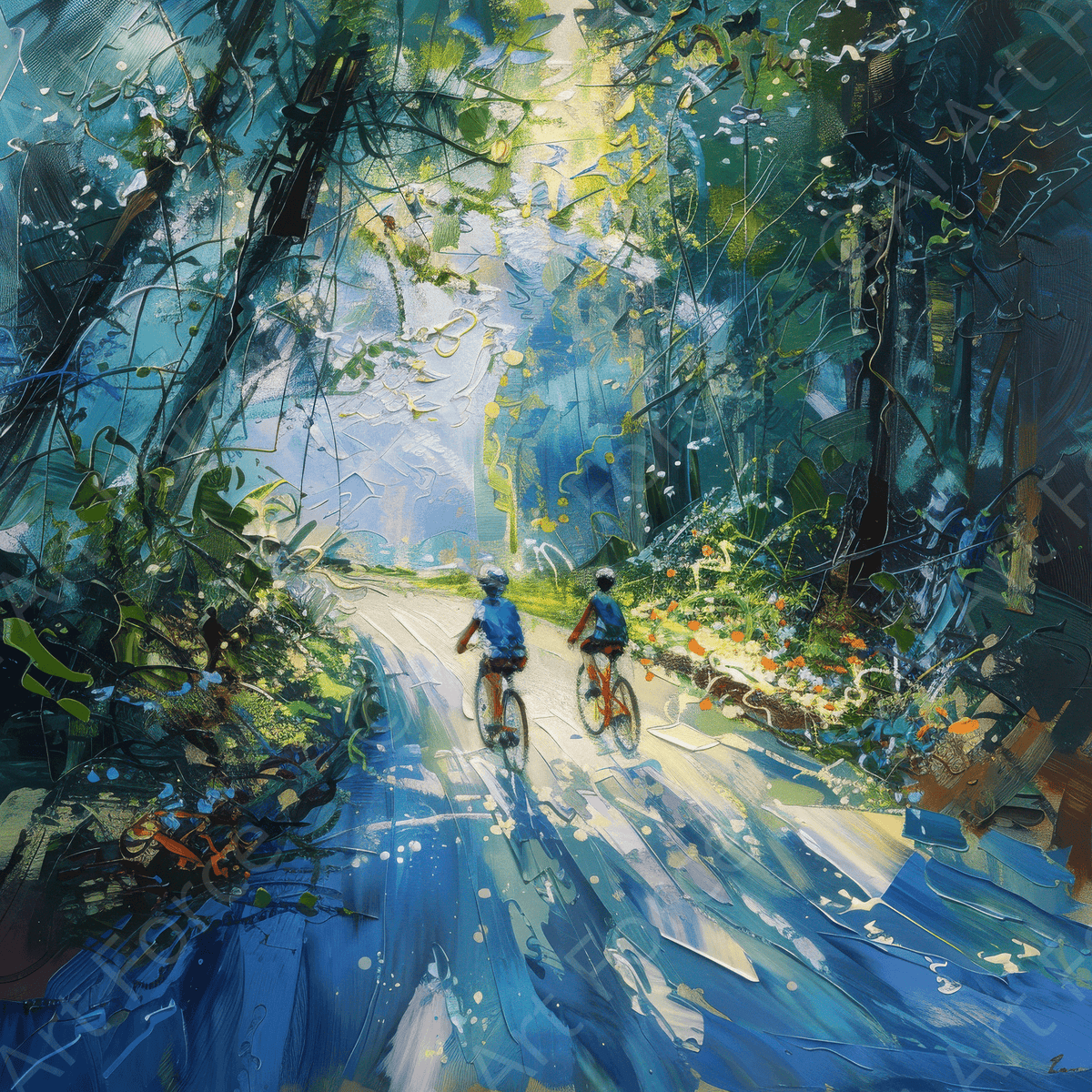 Impressionism cycling through beautiful nature 6 - Shop Ai Art WebShop - Digital Art online Store