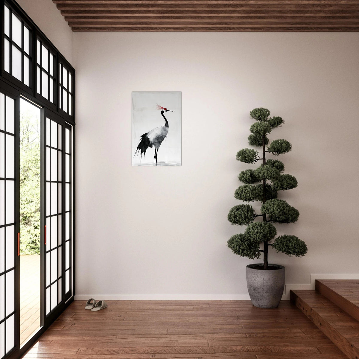 Japanese Ink Wash Painting of a Crane A graceful 2 - Shop Ai Art WebShop - Digital Art online Store