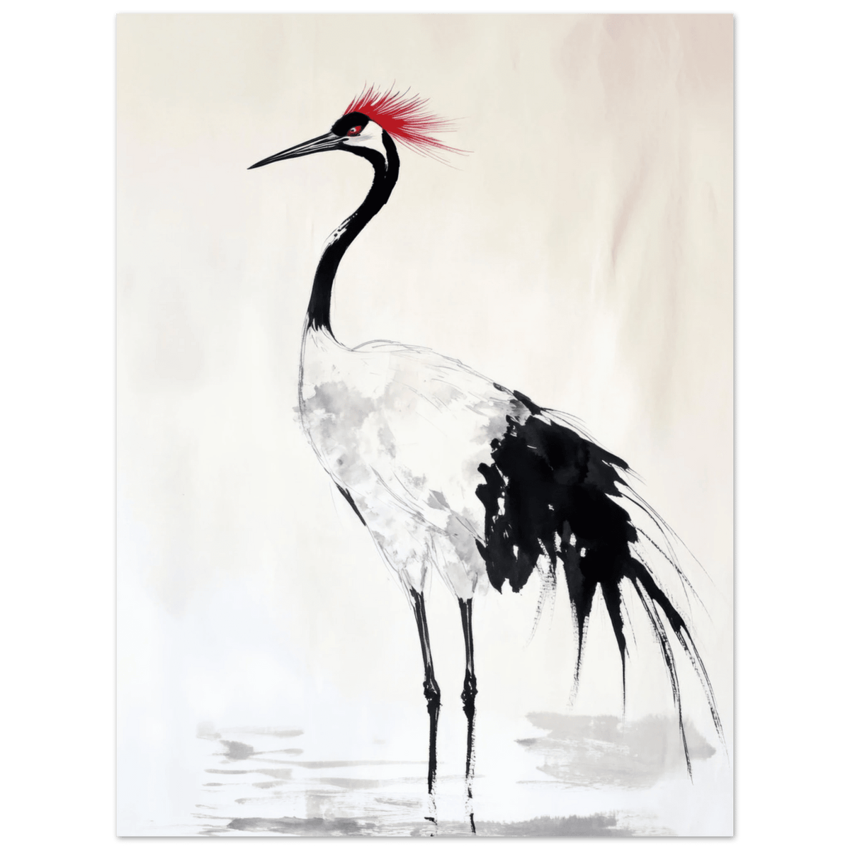 Japanese Ink Wash Painting of a Crane A graceful - Shop Ai Art WebShop - Digital Art online Store