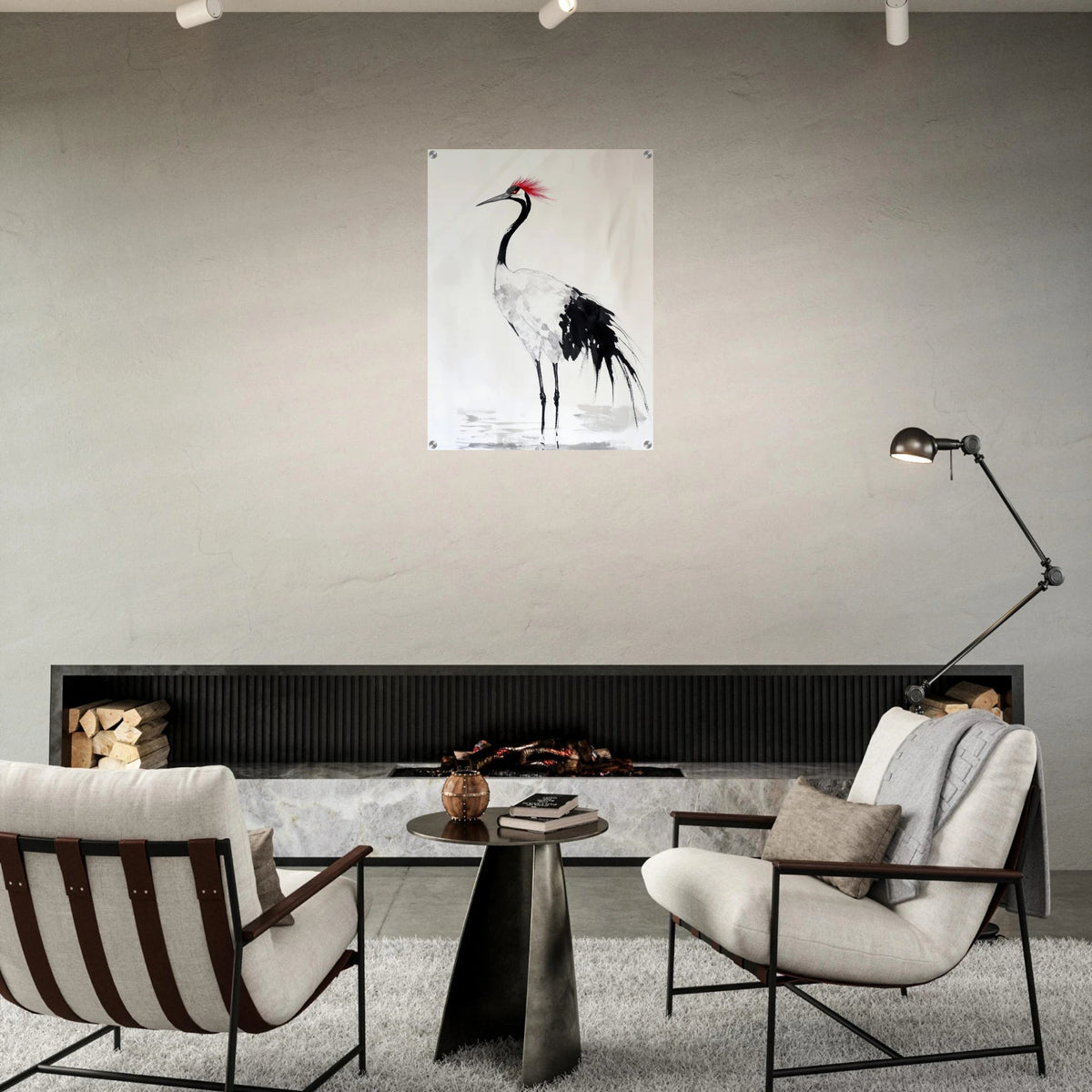Japanese Ink Wash Painting of a Crane A graceful - Shop Ai Art WebShop - Digital Art online Store