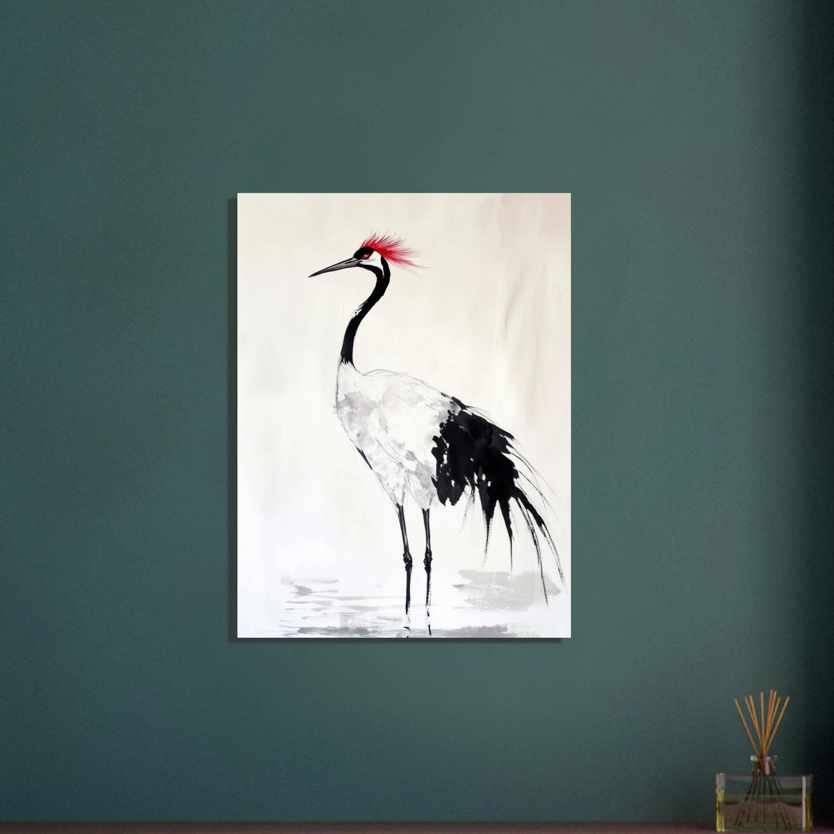 Japanese Ink Wash Painting of a Crane A graceful - Shop Ai Art WebShop - Digital Art online Store