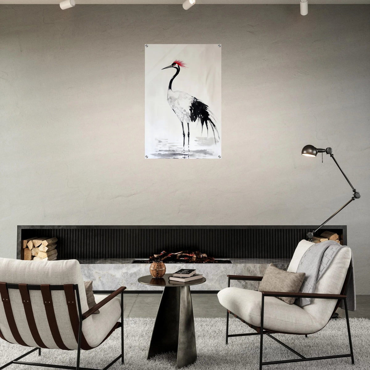 Japanese Ink Wash Painting of a Crane A graceful - Shop Ai Art WebShop - Digital Art online Store